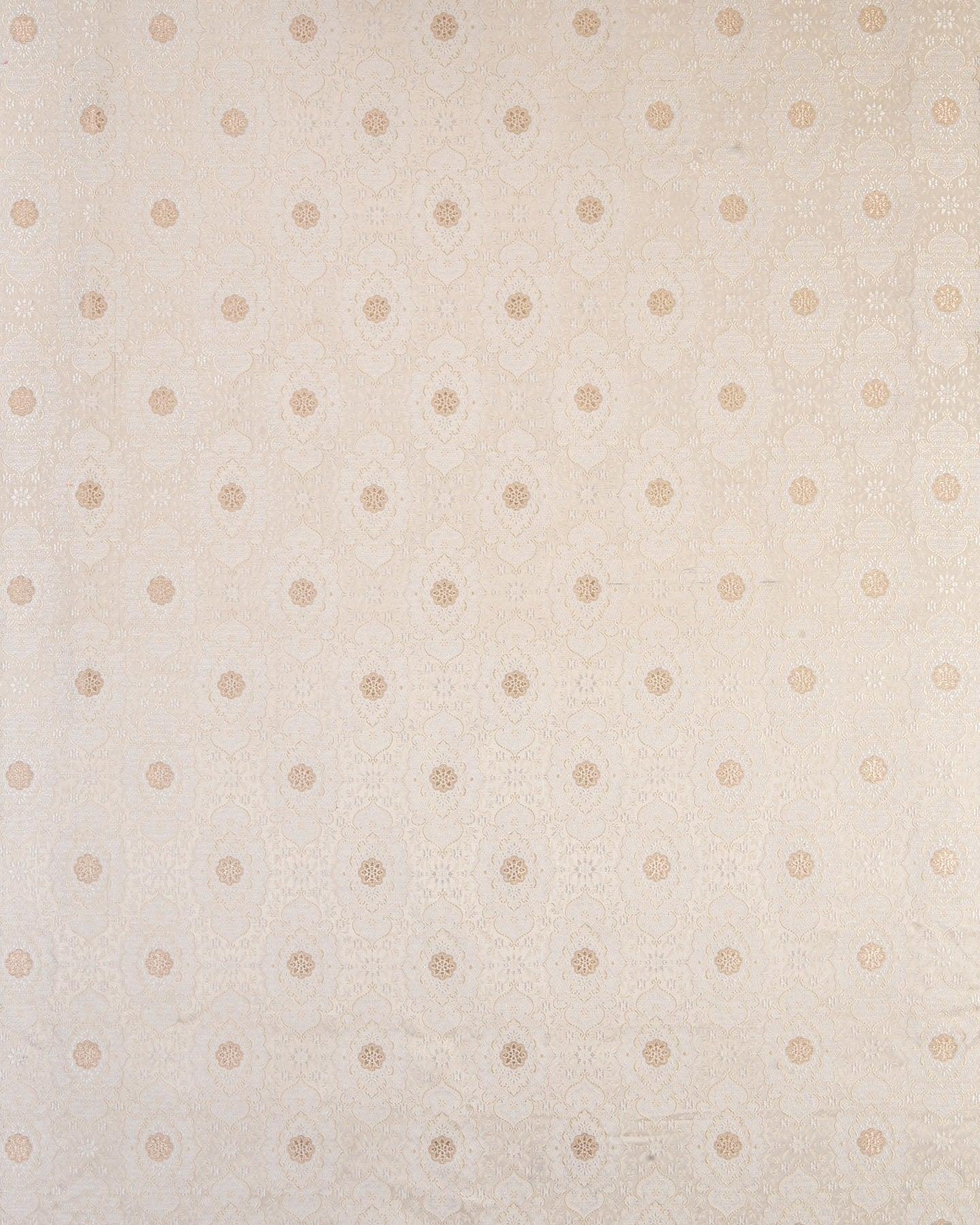 White Banarasi Resham Sona Zari Buta Jamawar Handwoven Katan Silk Fabric - By HolyWeaves, Benares