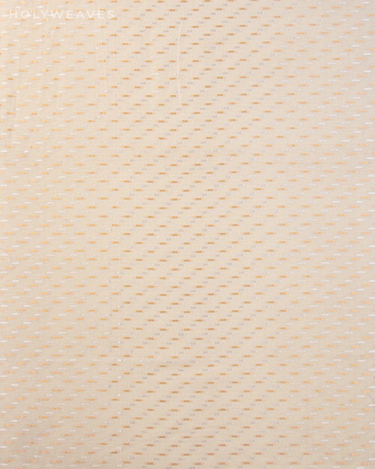 White Banarasi Sona Rupa Cutwork Brocade Handwoven Cotton Silk Fabric - By HolyWeaves, Benares