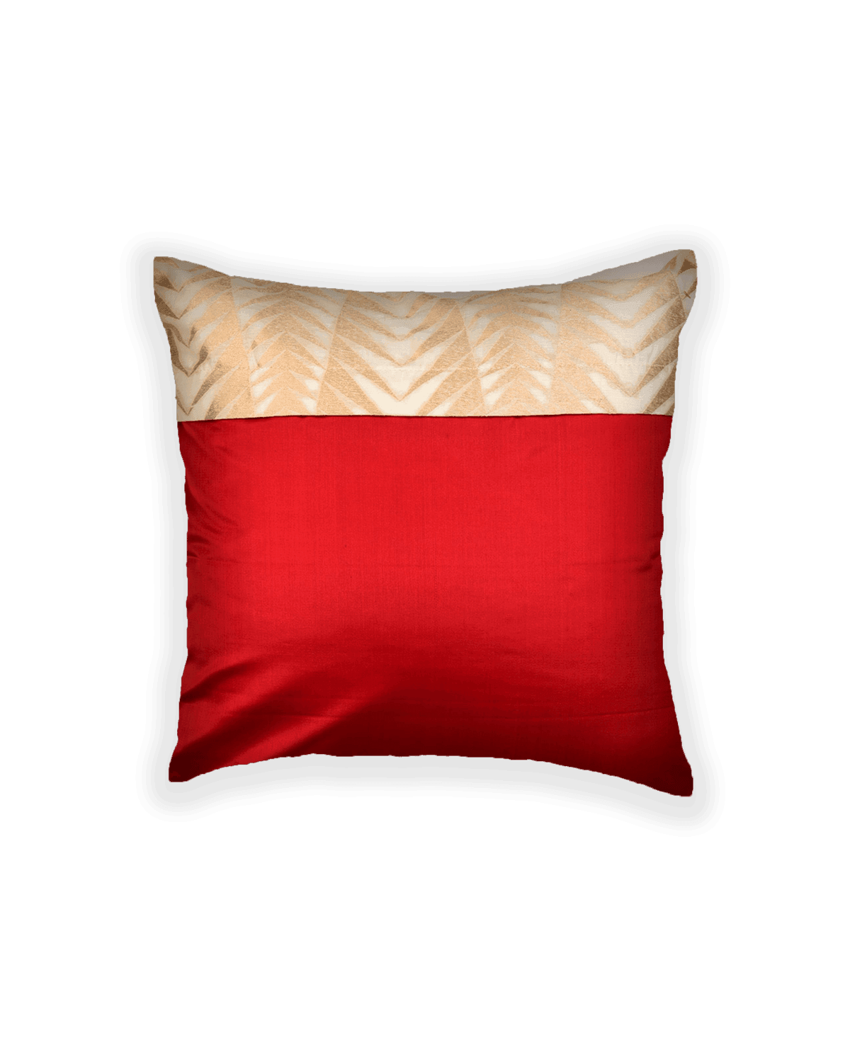 White Brocade Handwoven Cotton Silk Cushion Cover with Satin Back 16" - By HolyWeaves, Benares