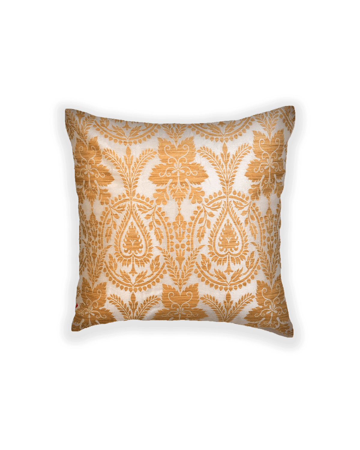 White Brocade Woven Dupion Silk Cushion Cover with Satin Back 16" - By HolyWeaves, Benares
