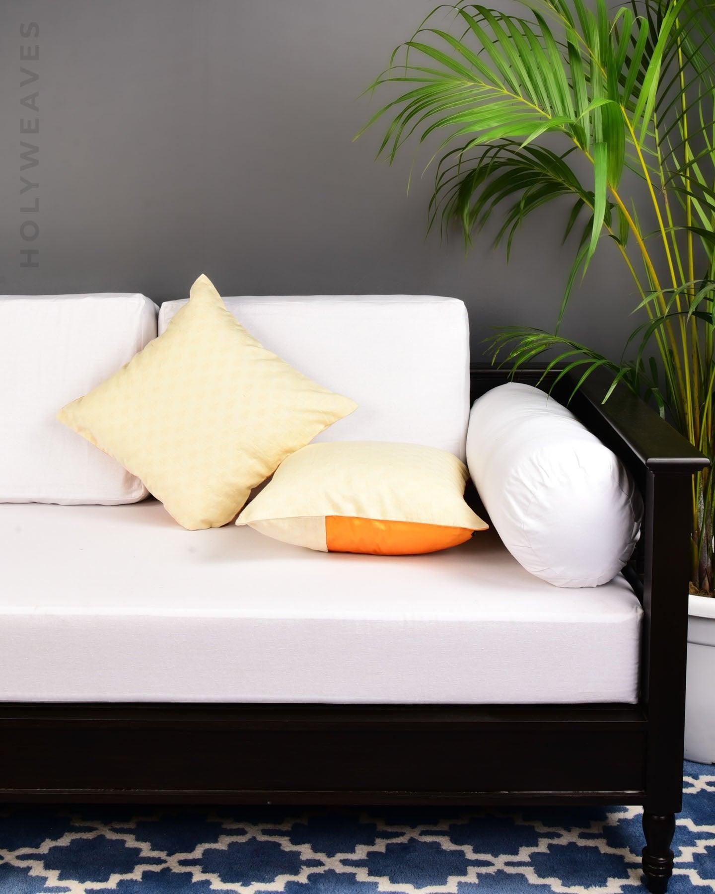 White Cutwork Woven Cotton Silk Cushion Cover 16" - By HolyWeaves, Benares