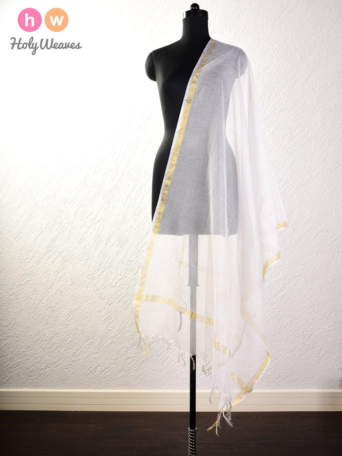 White Net Woven Poly Cotton Silk Dupatta - By HolyWeaves, Benares