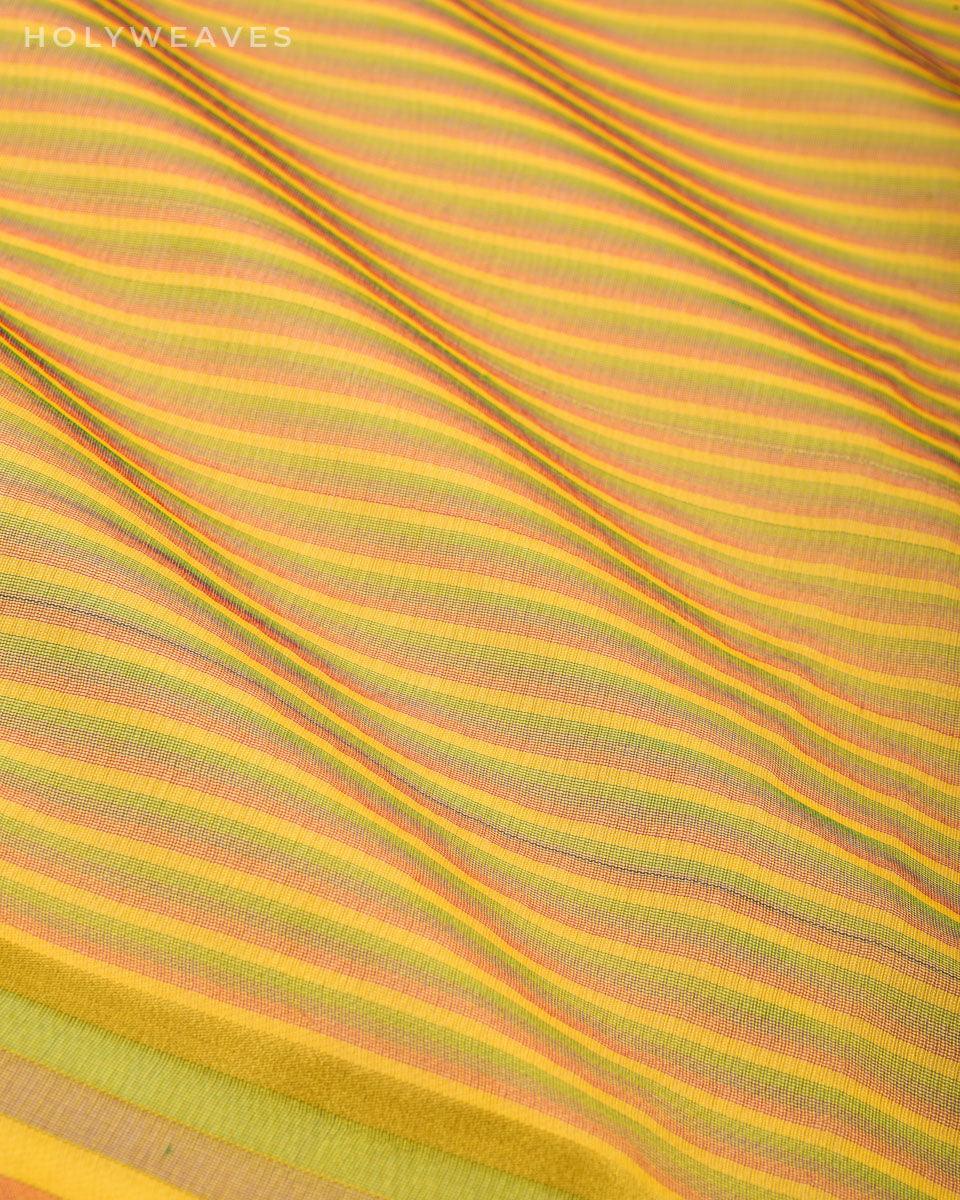 Yellow Candy Stripes Woven Poly Cotton Silk Dupatta - By HolyWeaves, Benares