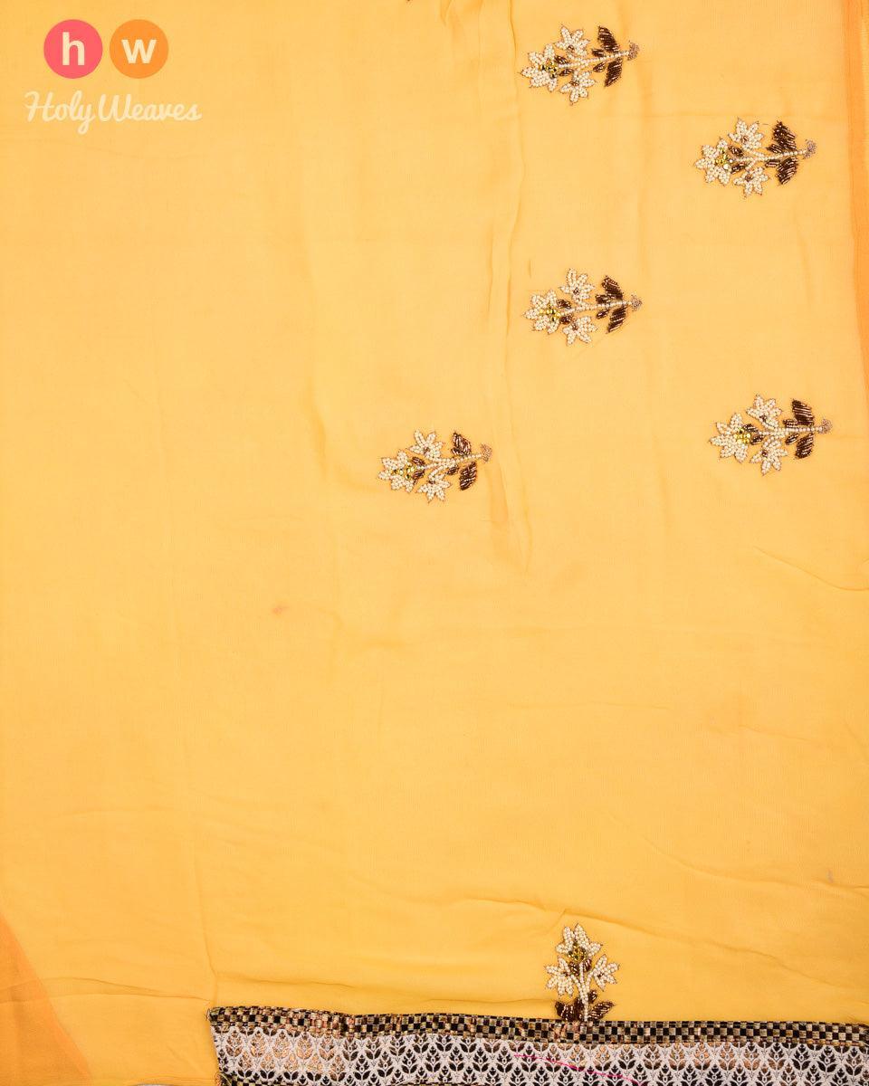 Yellow Hand-embroidered Chiffon Saree - By HolyWeaves, Benares