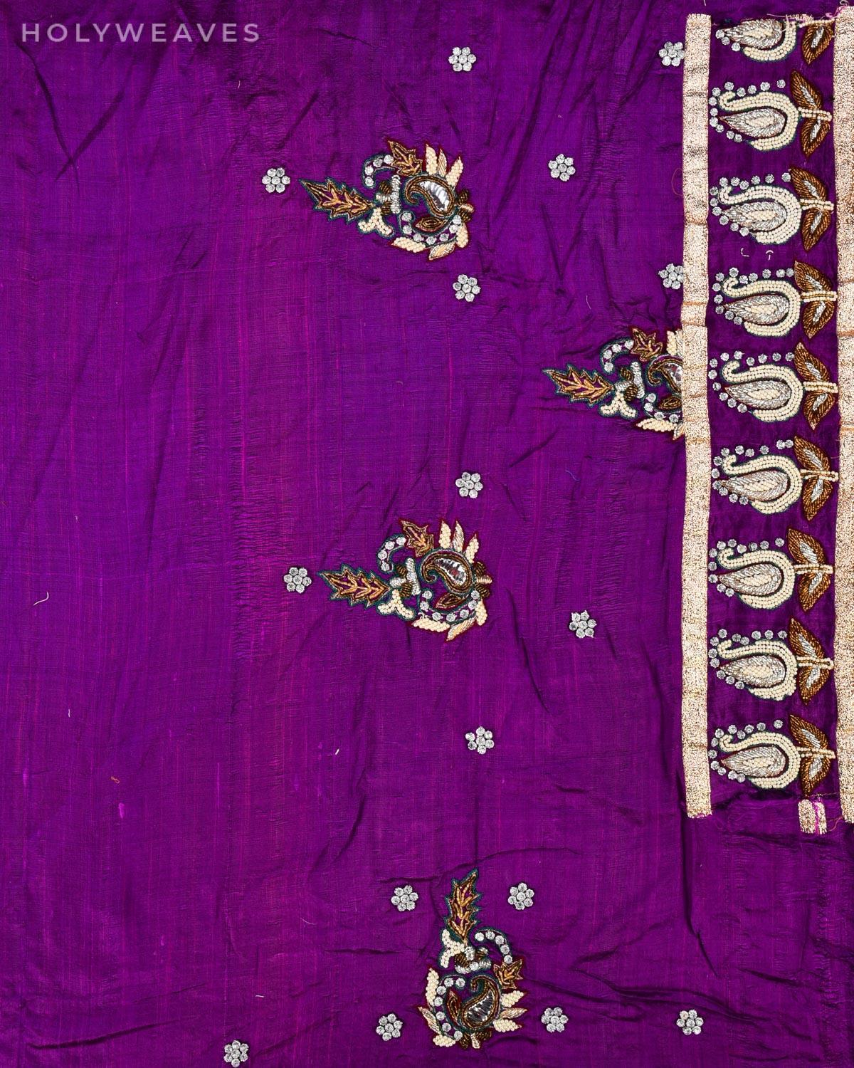 Yellow Hand-embroidered Georgette Saree - By HolyWeaves, Benares