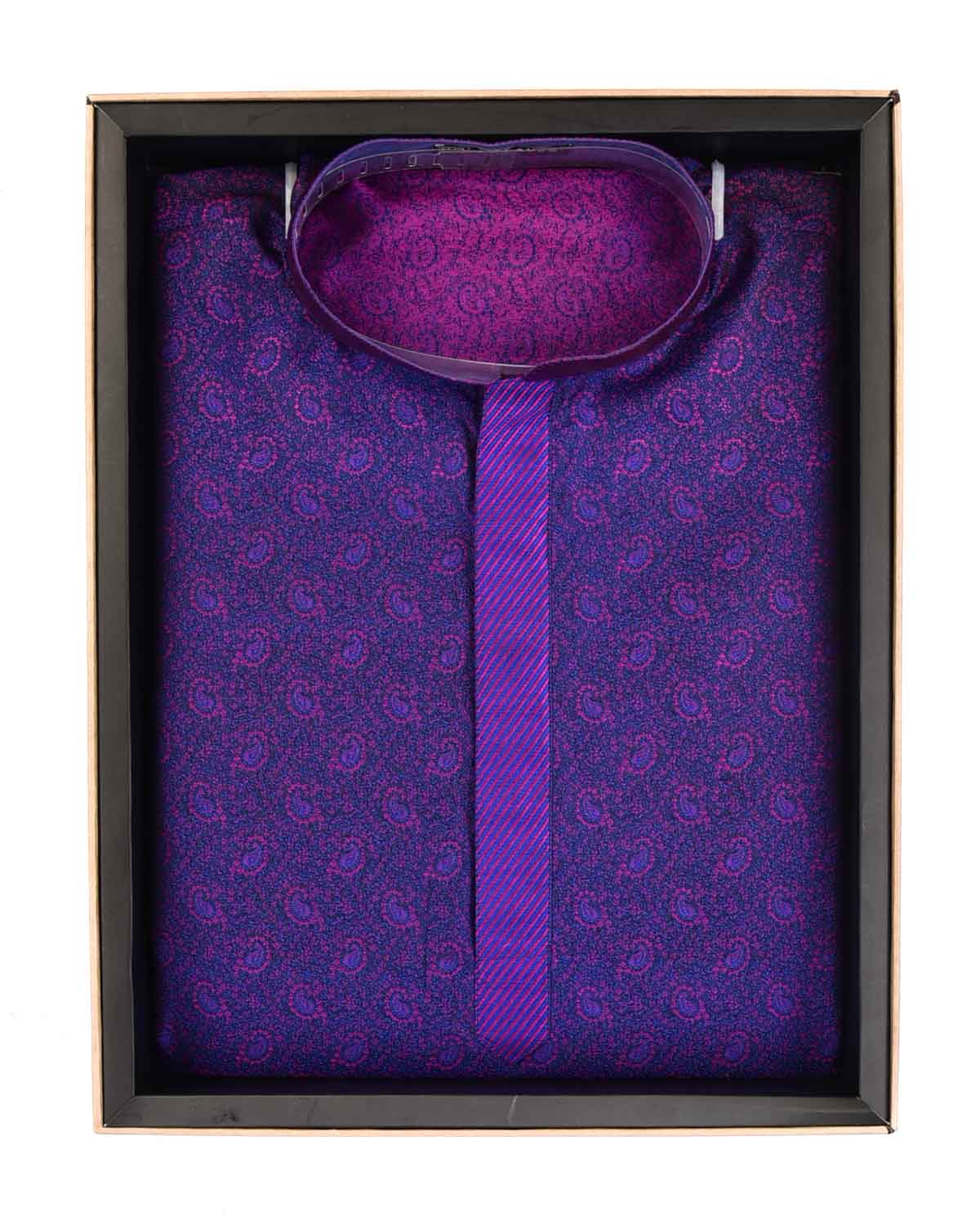 Pink-Blue Banarasi Paisley Alfi Resham Tanchoi Brocade Handwoven Katan Silk Mens Kurta Pyjama-HolyWeaves