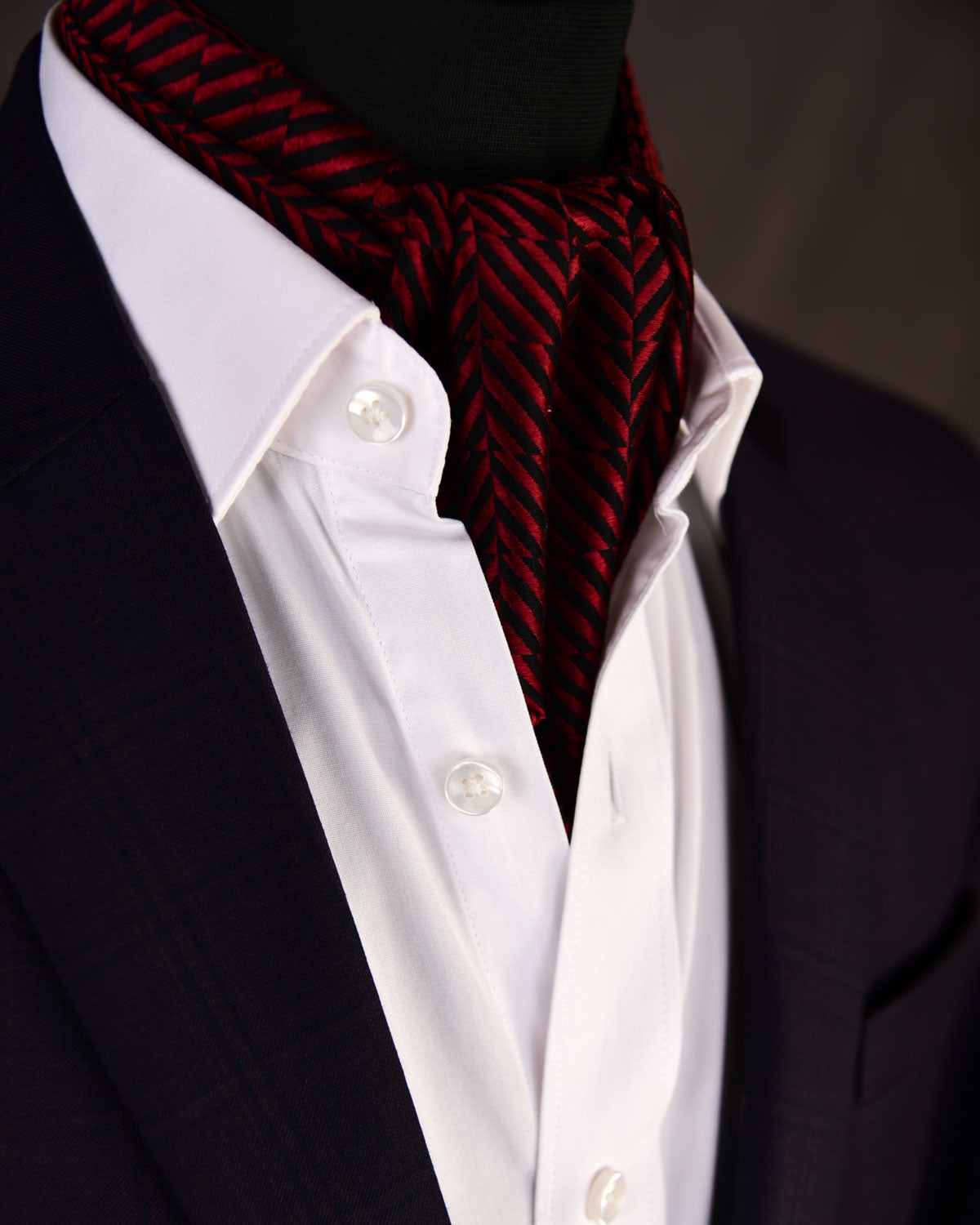 Black & Maroon Chequered Herring Bone Premium Silk Ascot Tie-HolyWeaves