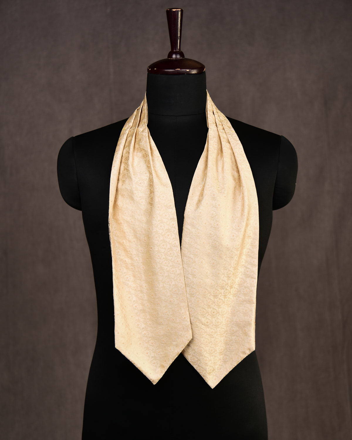 Cream Tanchoi Premium Silk Ascot Tie with Gold Zari Accents-HolyWeaves