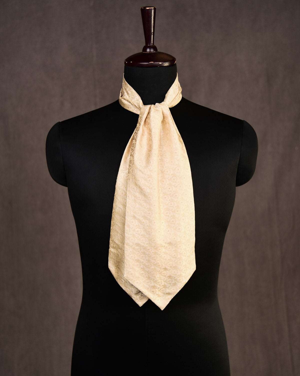 Cream Tanchoi Premium Silk Ascot Tie with Gold Zari Accents-HolyWeaves