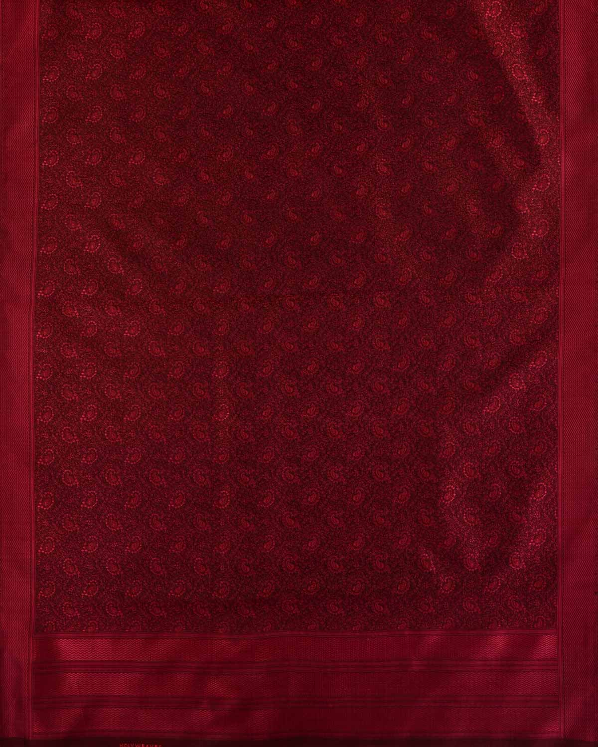 Maroon Banarasi Paisley Tanchoi Handwoven Silk Scarf 72"x21"-HolyWeaves