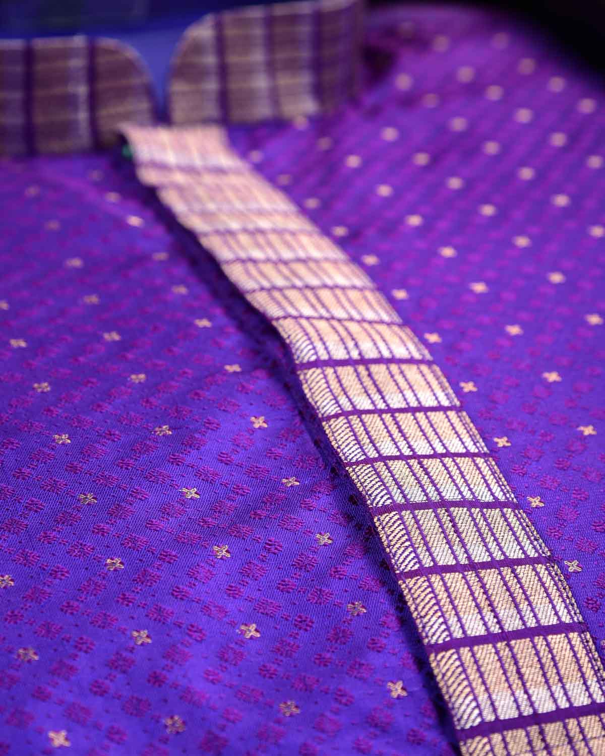 Purple Tanchoi Silk Mens Kurta Pyjama with Gold Zari Acents-HolyWeaves