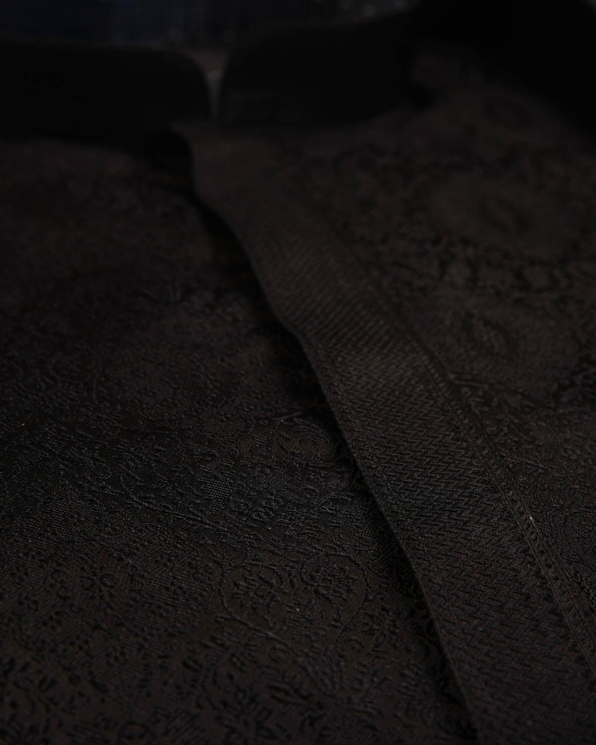 Black Damask Satin Tanchoi Handwoven Katan Silk Mens Kurta Pyjama-HolyWeaves