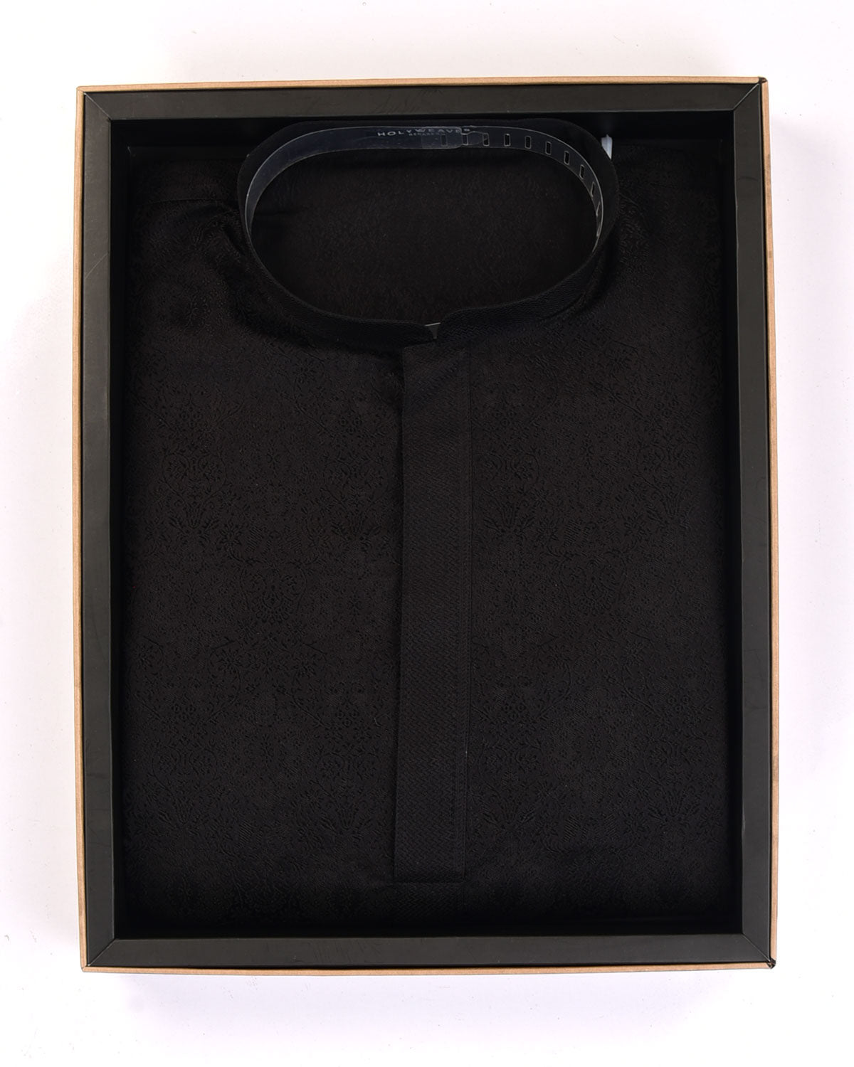 Black Damask Satin Tanchoi Handwoven Katan Silk Mens Kurta Pyjama-HolyWeaves