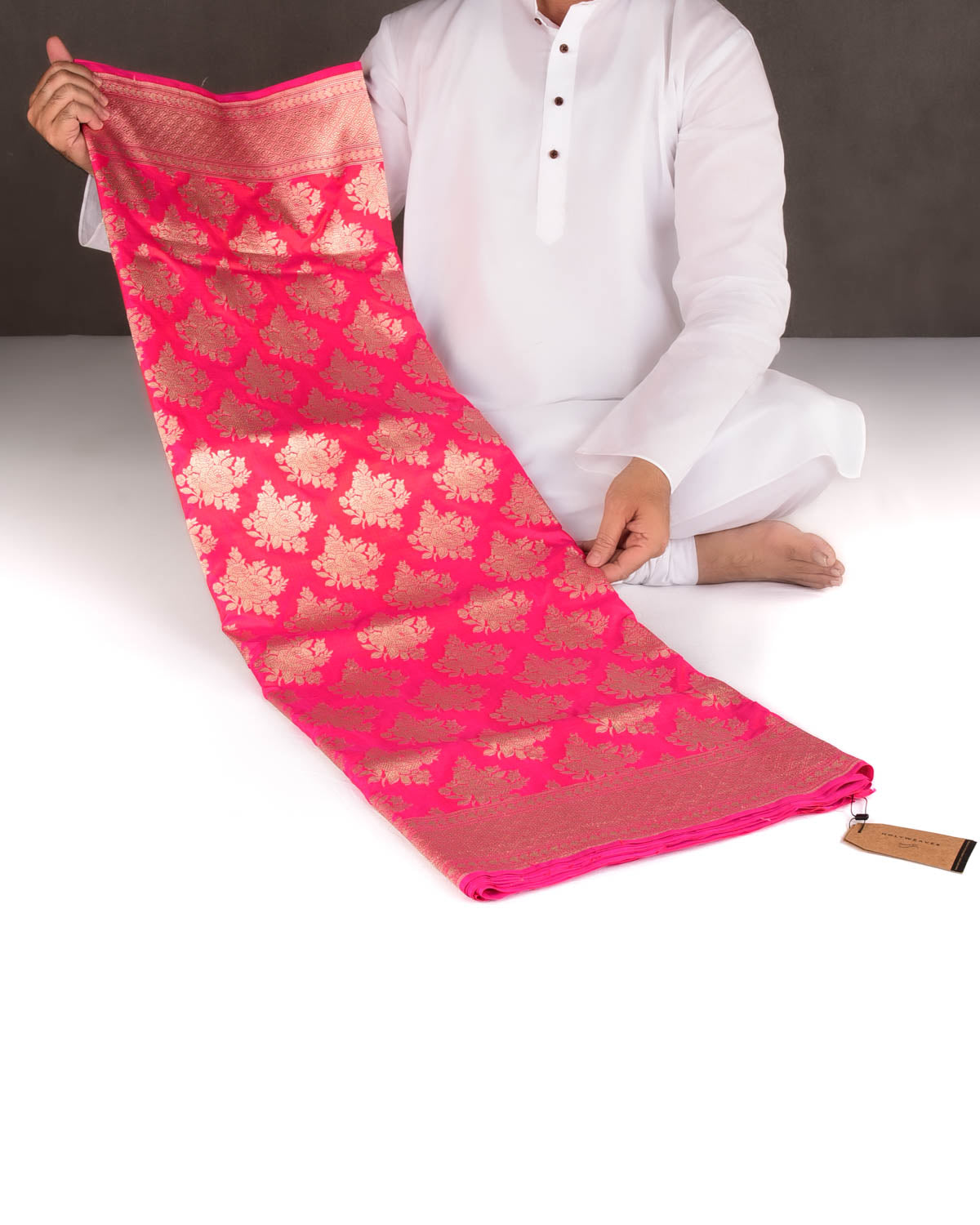 Shot Pink Gold Zari Gulab Buta Cutwork Brocade Handwoven Katan Silk Banarasi Saree-HolyWeaves