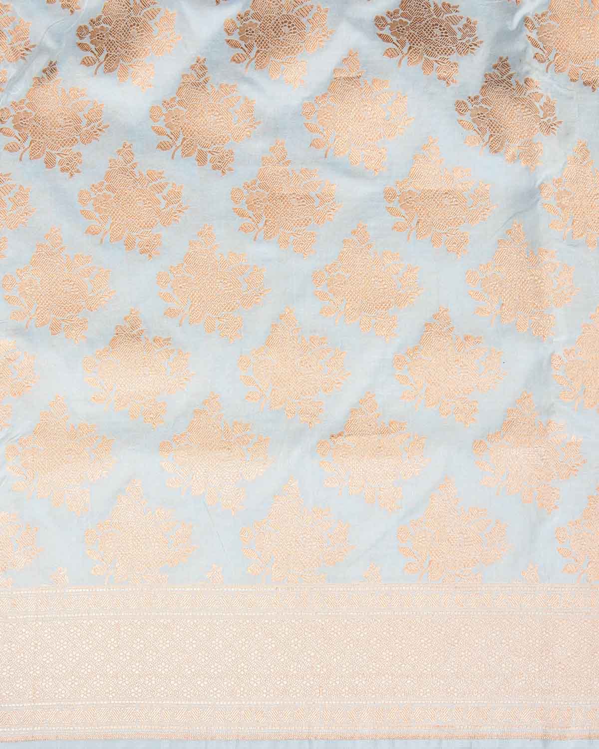 Powder Blue Gold Zari Gulab Buta Cutwork Brocade Handwoven Katan Silk Banarasi Saree