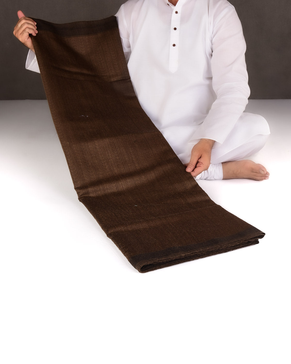 Brown WATERMARK Illusion Waves Tanchoi Handwoven Silk-Wool Banarasi Saree-HolyWeaves
