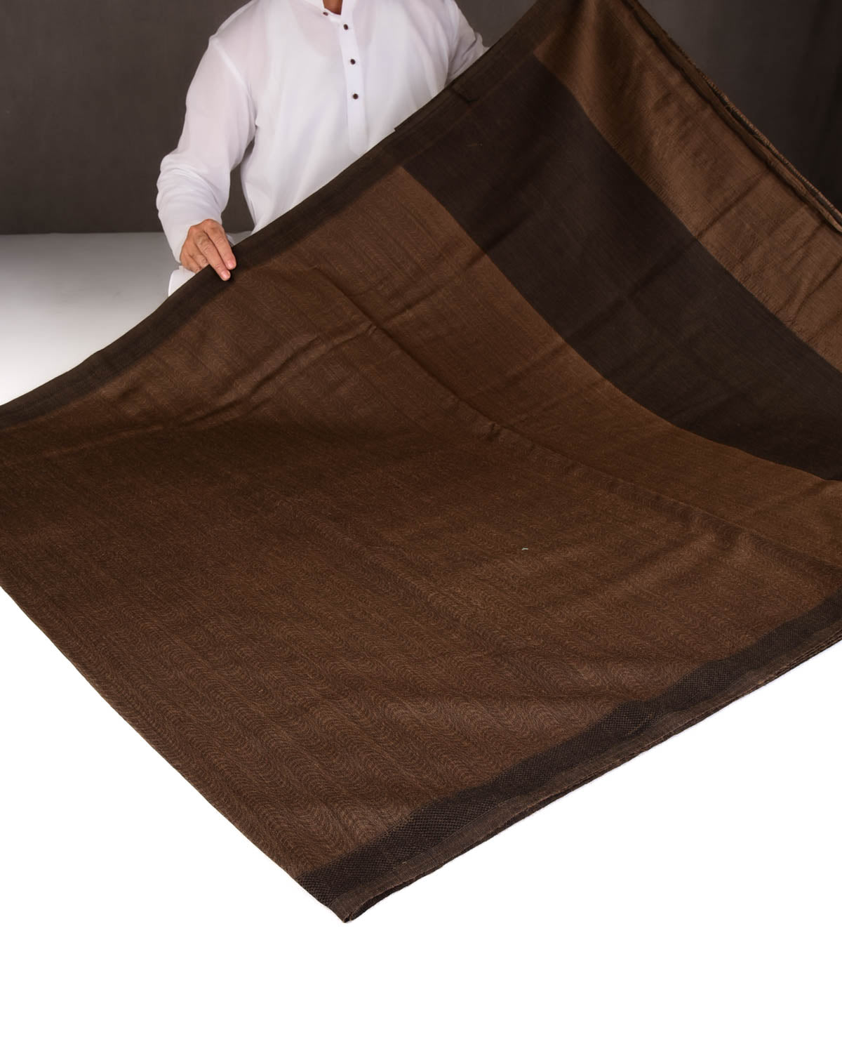Brown WATERMARK Illusion Waves Tanchoi Handwoven Silk-Wool Banarasi Saree-HolyWeaves