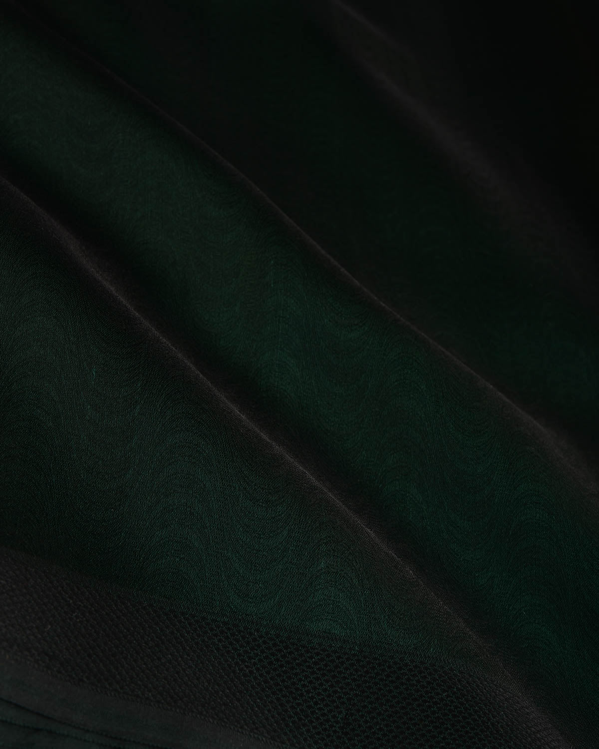 Midnight Green WATERMARK Illusion Waves Tanchoi Handwoven Kora Silk Banarasi Saree-HolyWeaves