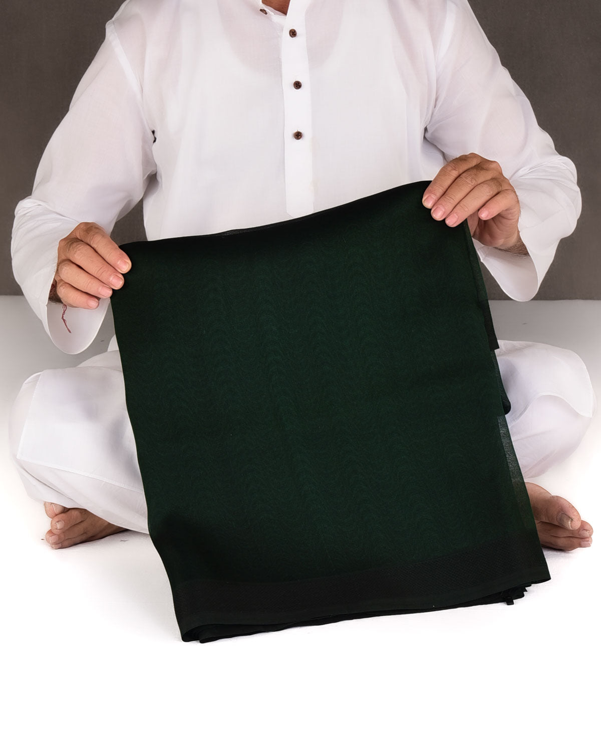 Midnight Green WATERMARK Illusion Waves Tanchoi Handwoven Kora Silk Banarasi Saree-HolyWeaves