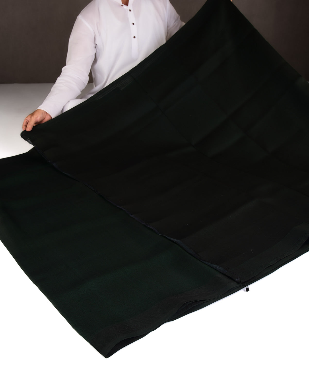 Midnight Green WATERMARK Illusion Waves Tanchoi Handwoven Kora Silk Banarasi Saree-HolyWeaves