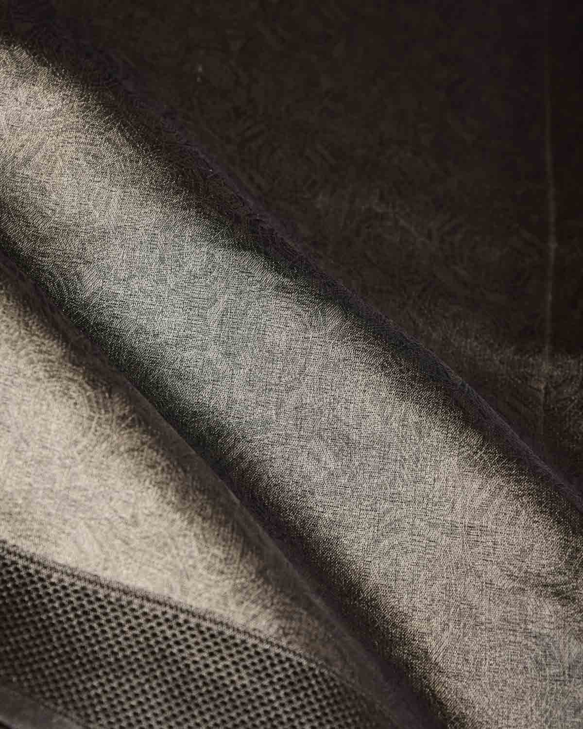 Metallic Silver WATERMARK Spider Web Brocade Handwoven Kora Tissue Banarasi Saree-HolyWeaves