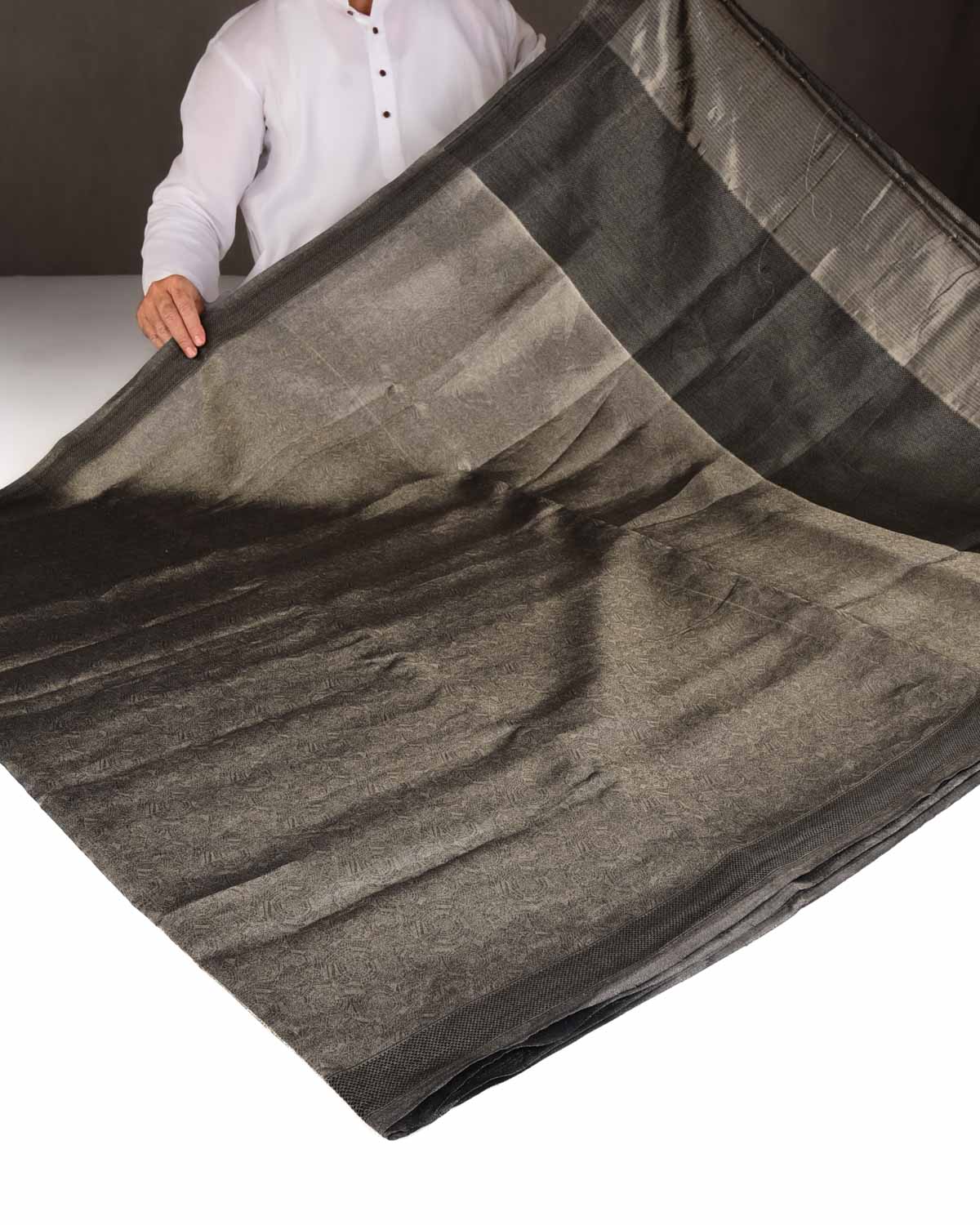 Metallic Silver WATERMARK Spider Web Brocade Handwoven Kora Tissue Banarasi Saree-HolyWeaves