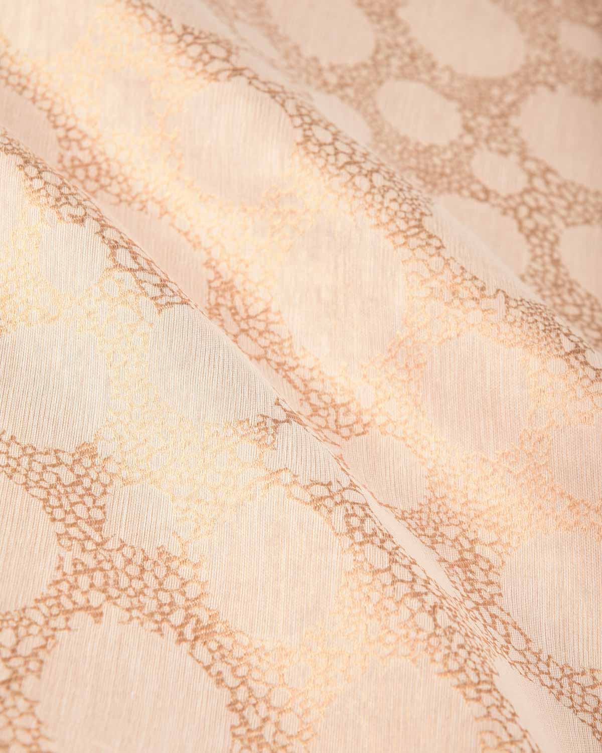 Ivory White Abstract Spherical Geometric Brocade Woven Cotton Silk Banarasi Saree-HolyWeaves