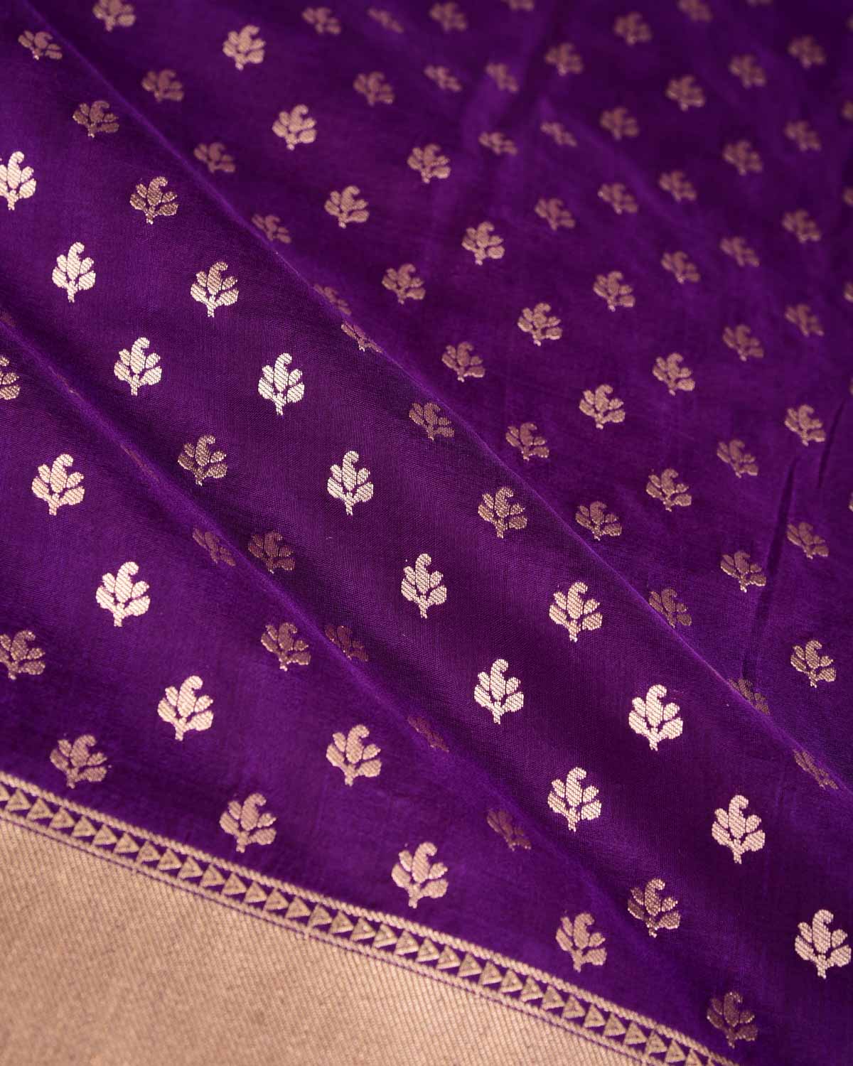 Purple Gold Zari Buti Cutwork Brocade Handwoven Katan Silk Banarasi Saree-HolyWeaves