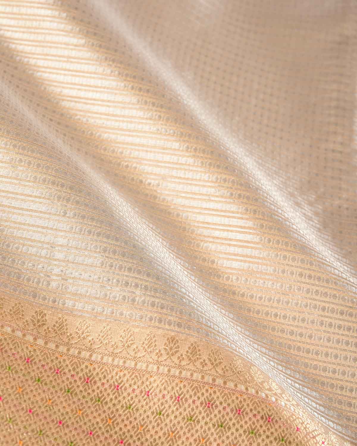Cream Gold & Silver Zari Contemporary Brocade Woven Kora Tissue Banarasi Saree-HolyWeaves