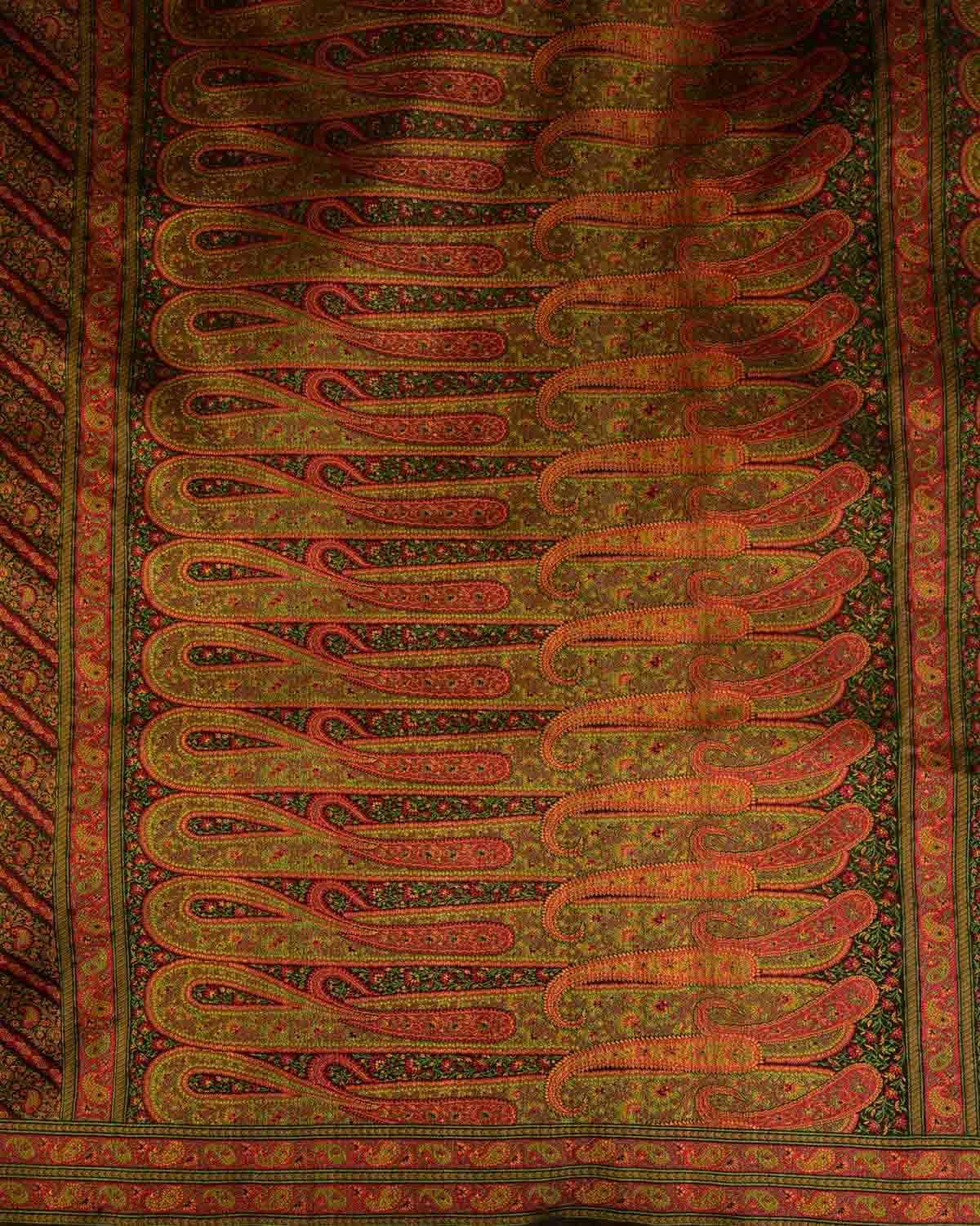 Black Satin Tanchoi Aada Paisley Jamawar Handwoven Katan Silk Banarasi Saree-HolyWeaves