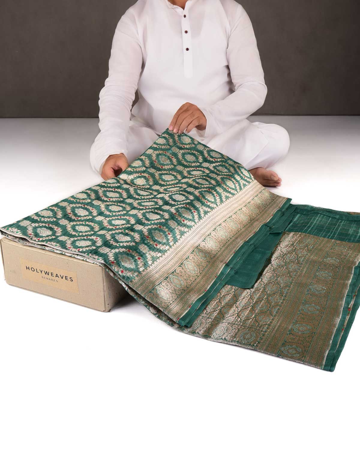 Teal Blue Gold & Silver Zari & Meenekari Cutwork Brocade Woven Kora Silk Banarasi Saree