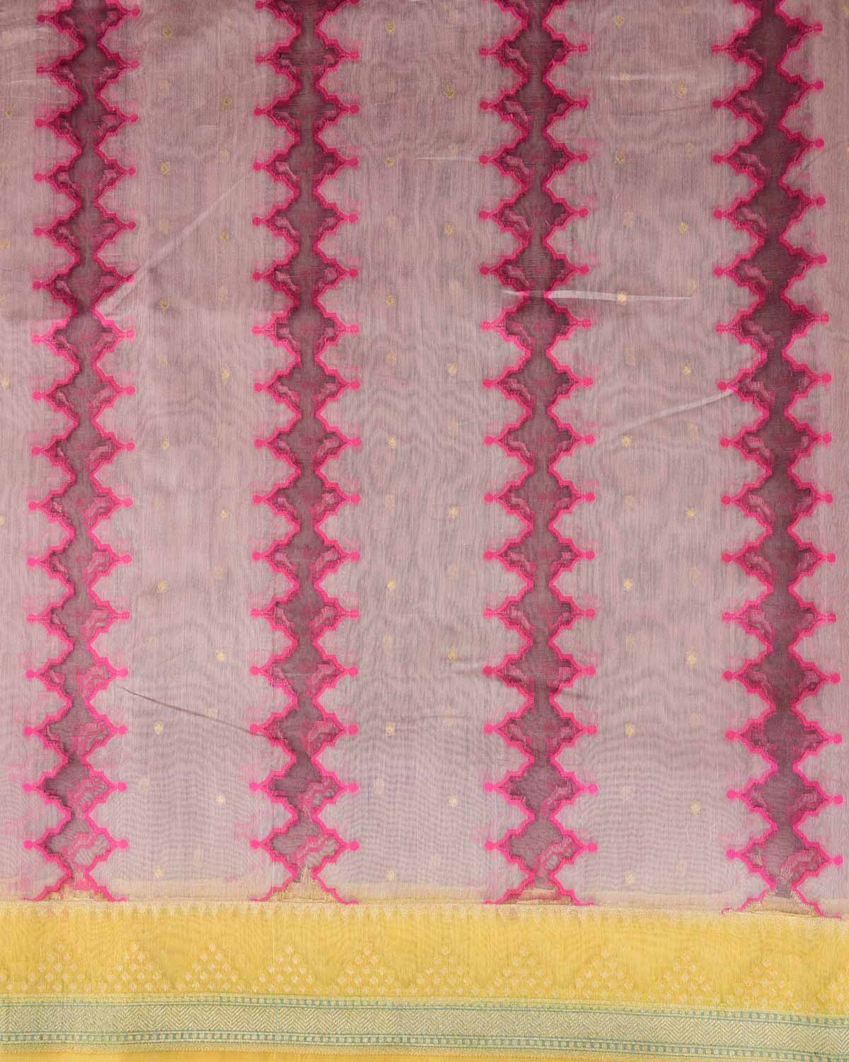 Mauve Translucent Rivers Cutwork Brocade Woven Cotton Silk Banarasi Saree with Contrast Dye Border Pallu