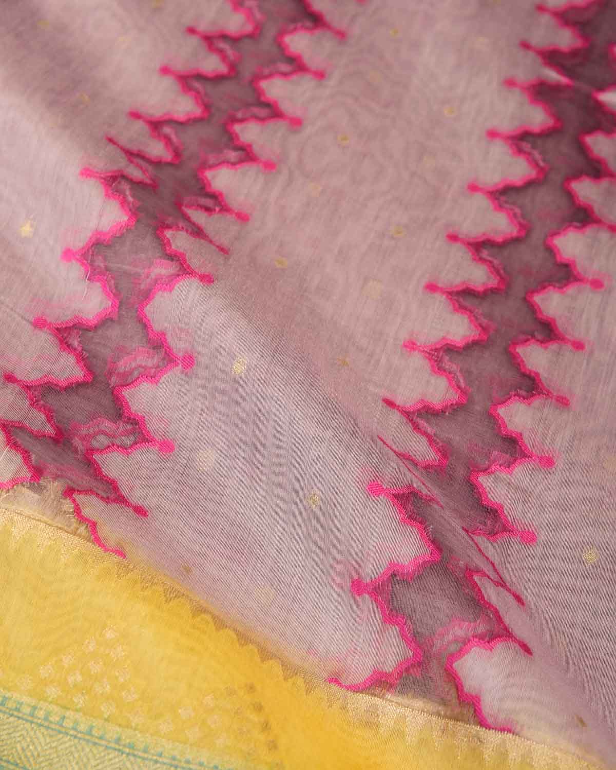 Mauve Translucent Rivers Cutwork Brocade Woven Cotton Silk Banarasi Saree with Contrast Dye Border Pallu