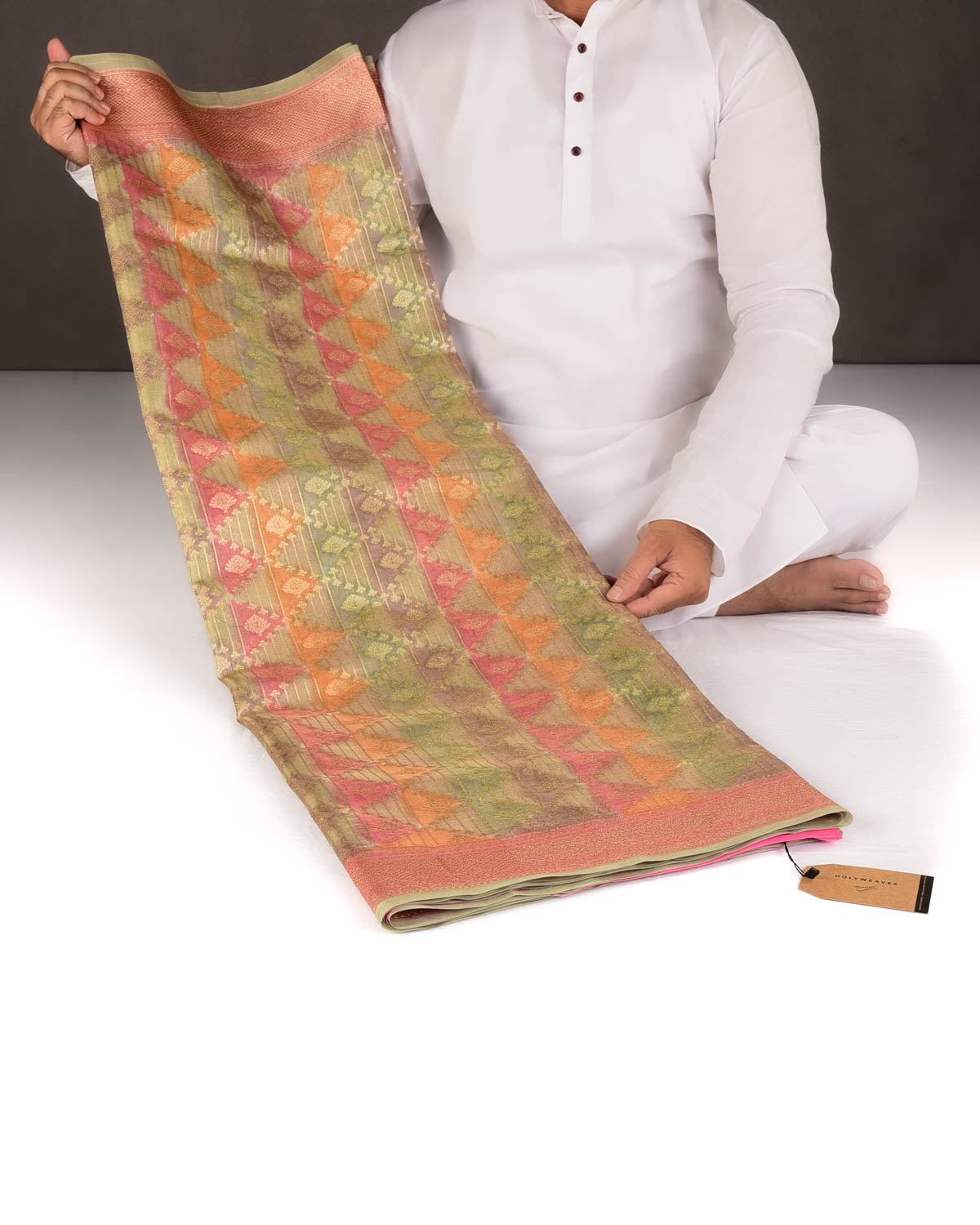 Multi-color Hand Brush Dye Cutwork Brocade Woven Cotton Tissue Banarasi Saree