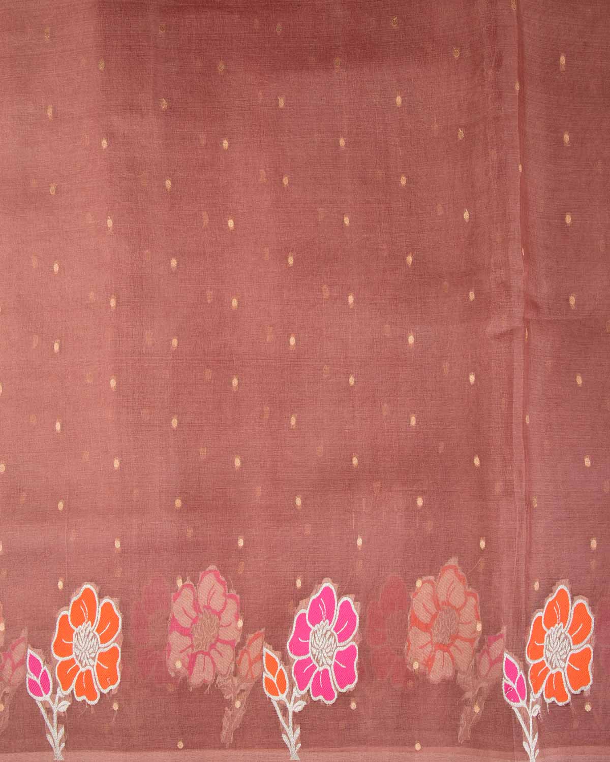 Garnet Gold Zari Polka Buti And Floral Border Cutwork Brocade Woven Kora Silk Banarasi Saree-HolyWeaves