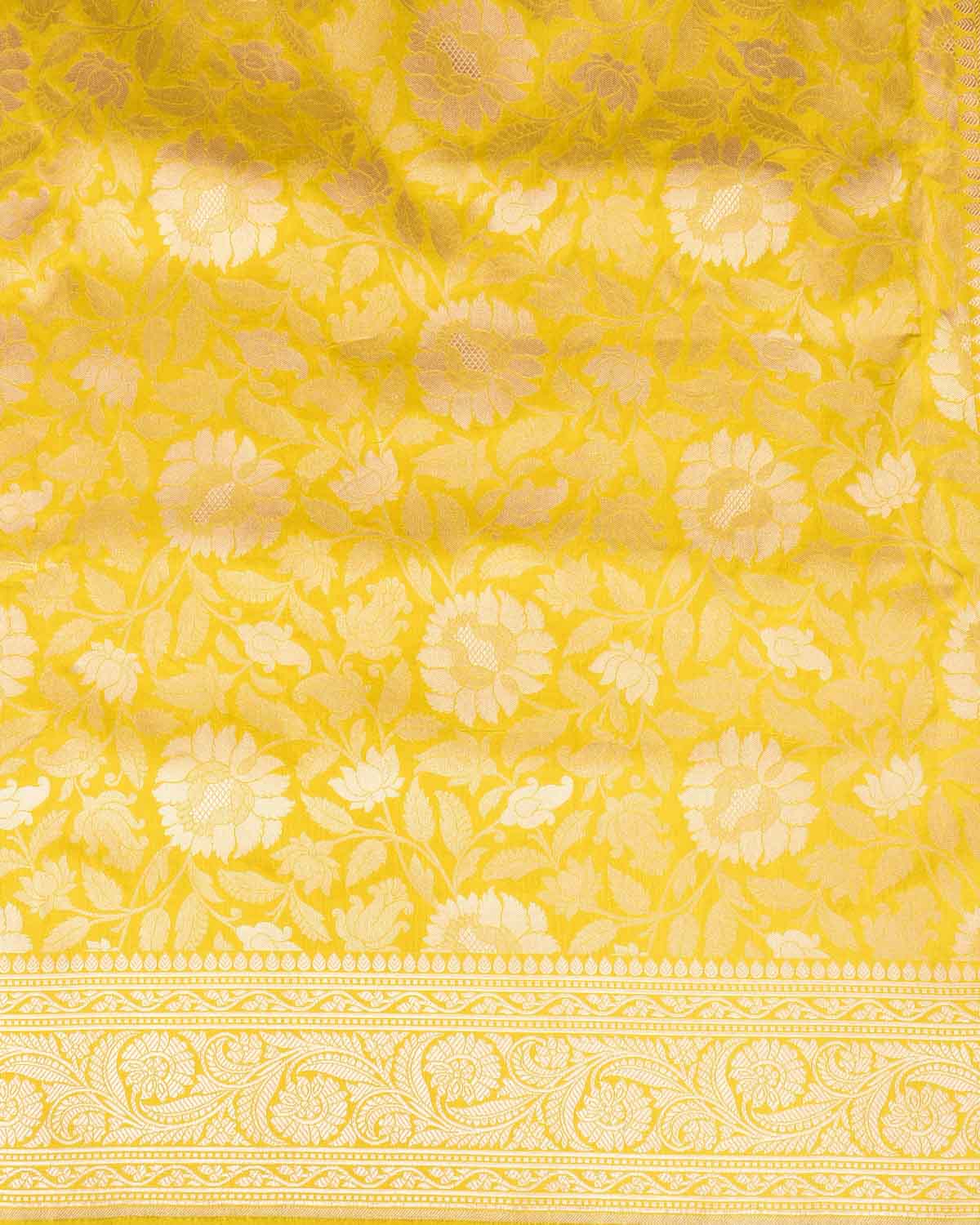 Lime Green Gold Zari Floral Jaal Brocade Handwoven Katan Tissue Banarasi Saree