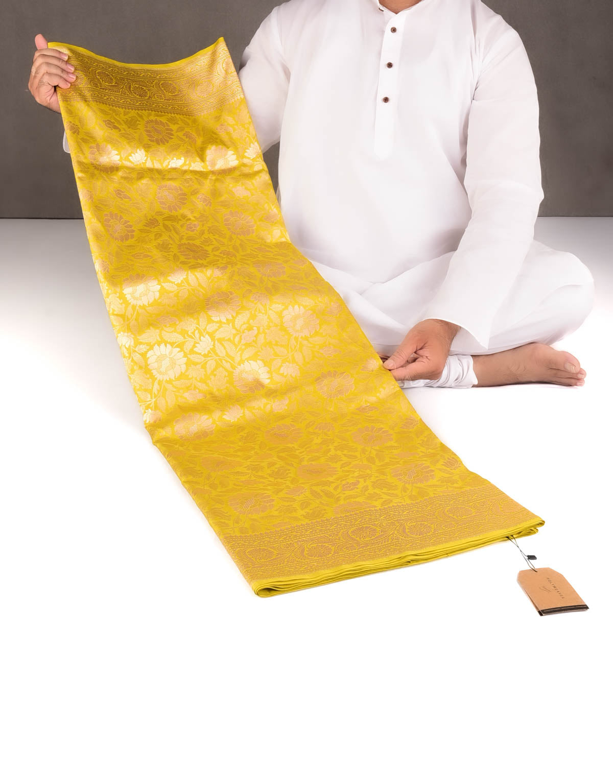 Lime Green Gold Zari Floral Jaal Brocade Handwoven Katan Tissue Banarasi Saree
