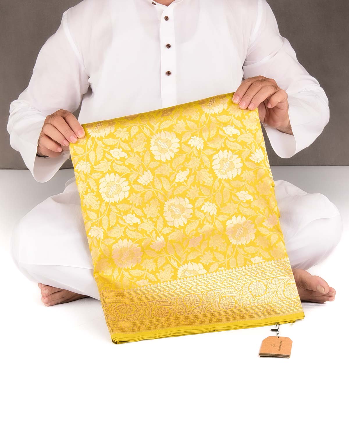 Lime Green Gold Zari Floral Jaal Brocade Handwoven Katan Tissue Banarasi Saree