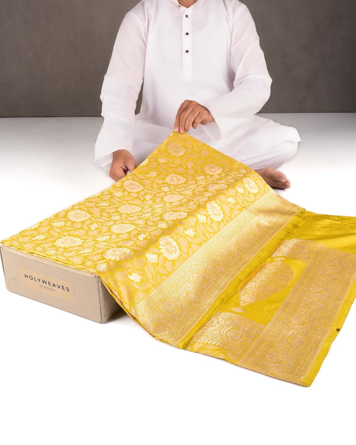 Lime Green Gold Zari Floral Jaal Brocade Handwoven Katan Tissue Banarasi Saree