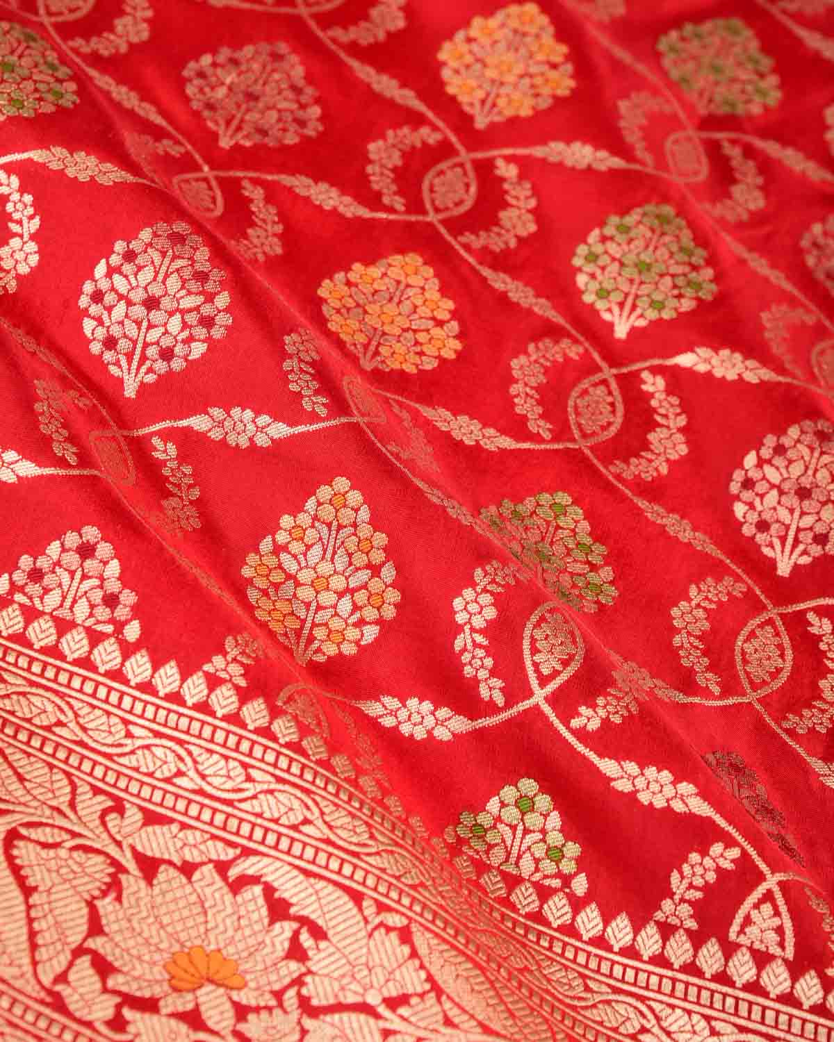 Red Gold Zari Jangla Cutwork Brocade Handwoven Katan Tissue Banarasi Saree