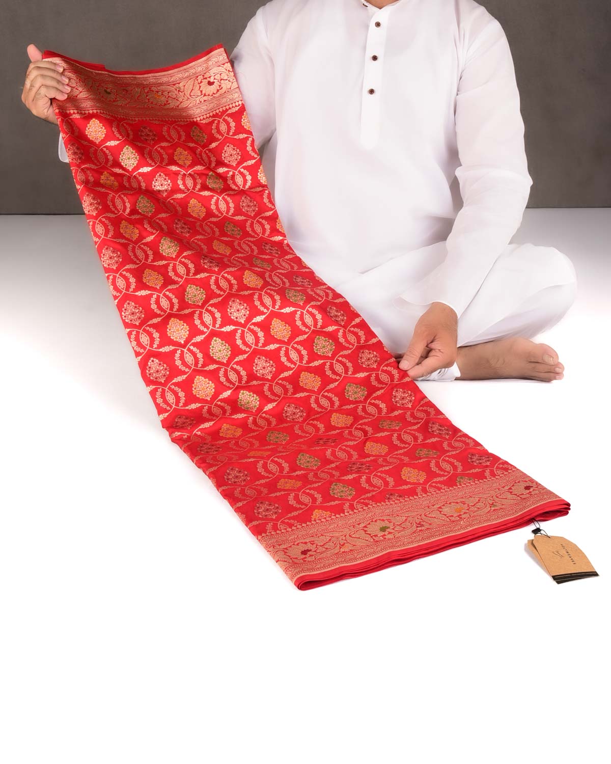 Red Gold Zari Jangla Cutwork Brocade Handwoven Katan Tissue Banarasi Saree