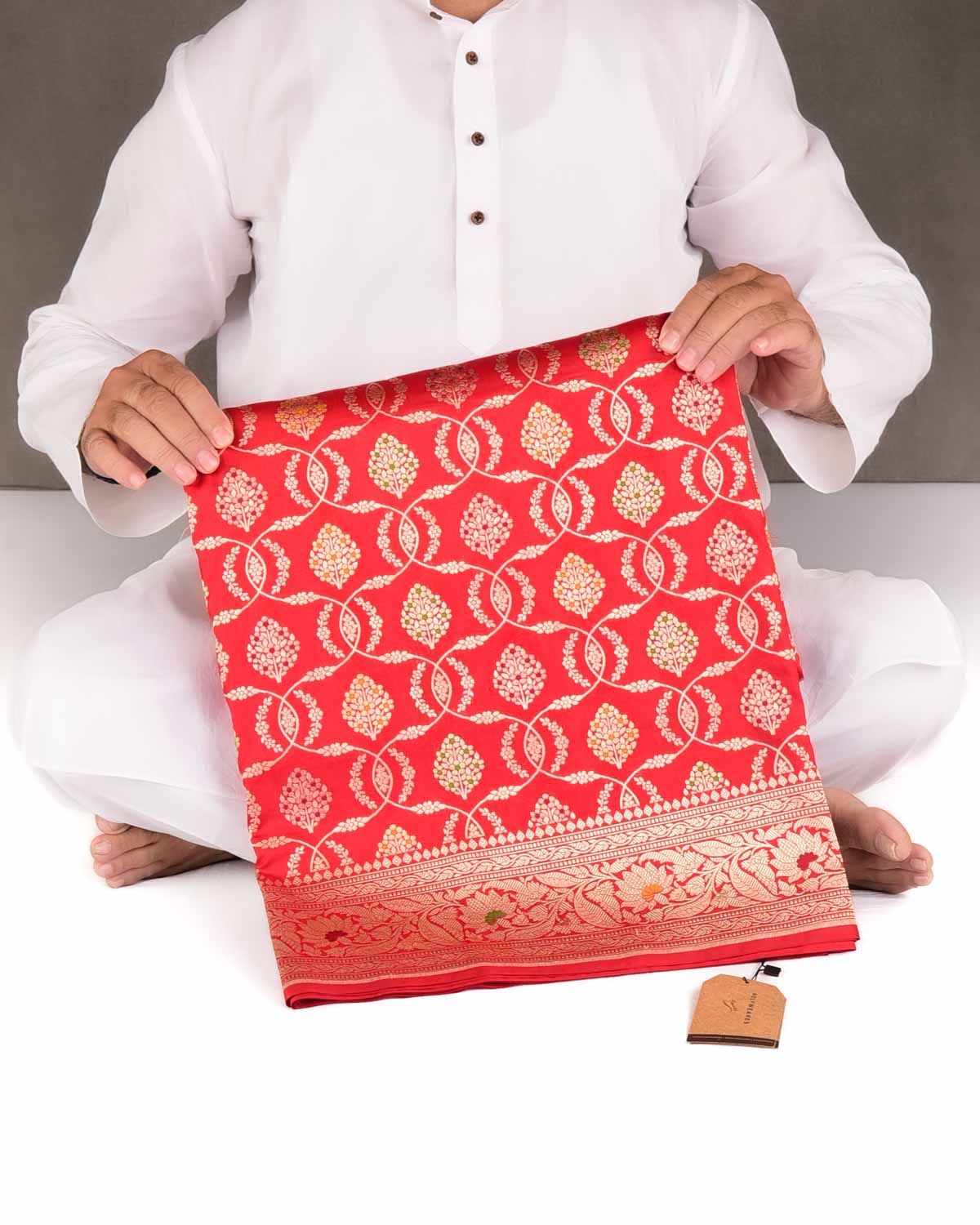 Red Gold Zari Jangla Cutwork Brocade Handwoven Katan Tissue Banarasi Saree