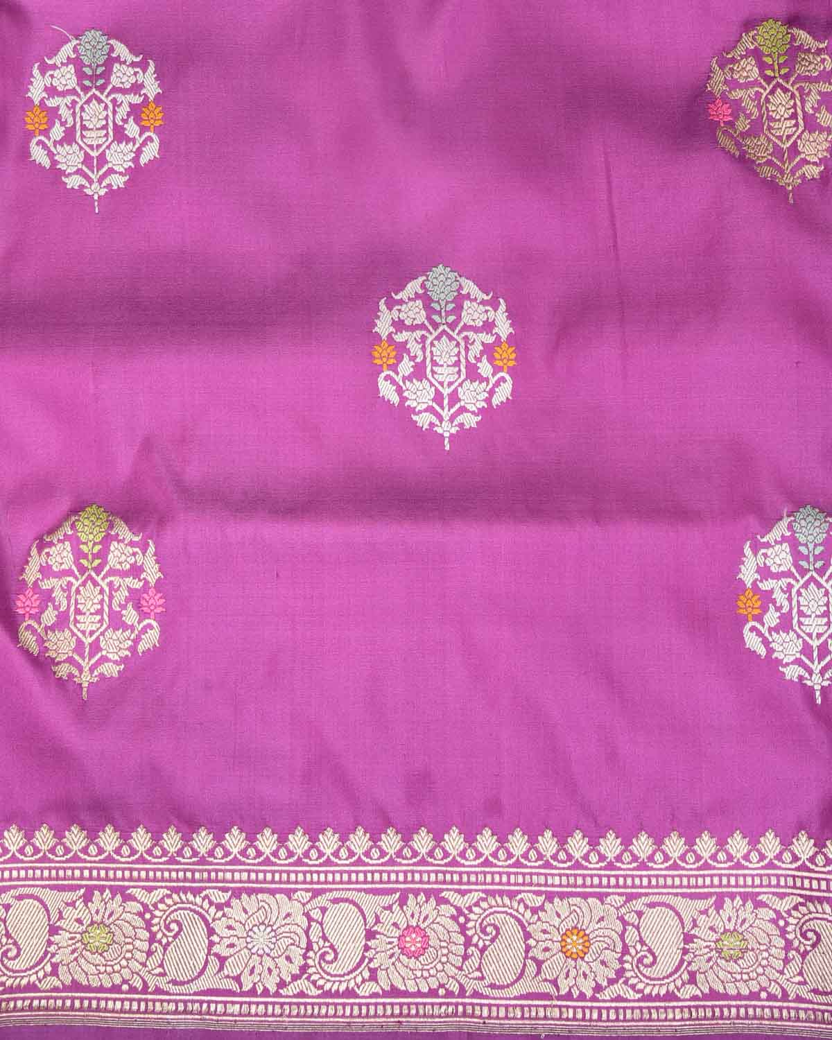 Mauve Gold & Silver Zari & Meenekari Kadhuan Brocade Handwoven Katan Silk Banarasi Saree-HolyWeaves