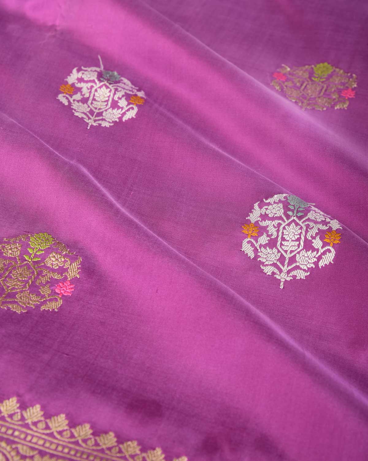 Mauve Gold & Silver Zari & Meenekari Kadhuan Brocade Handwoven Katan Silk Banarasi Saree-HolyWeaves