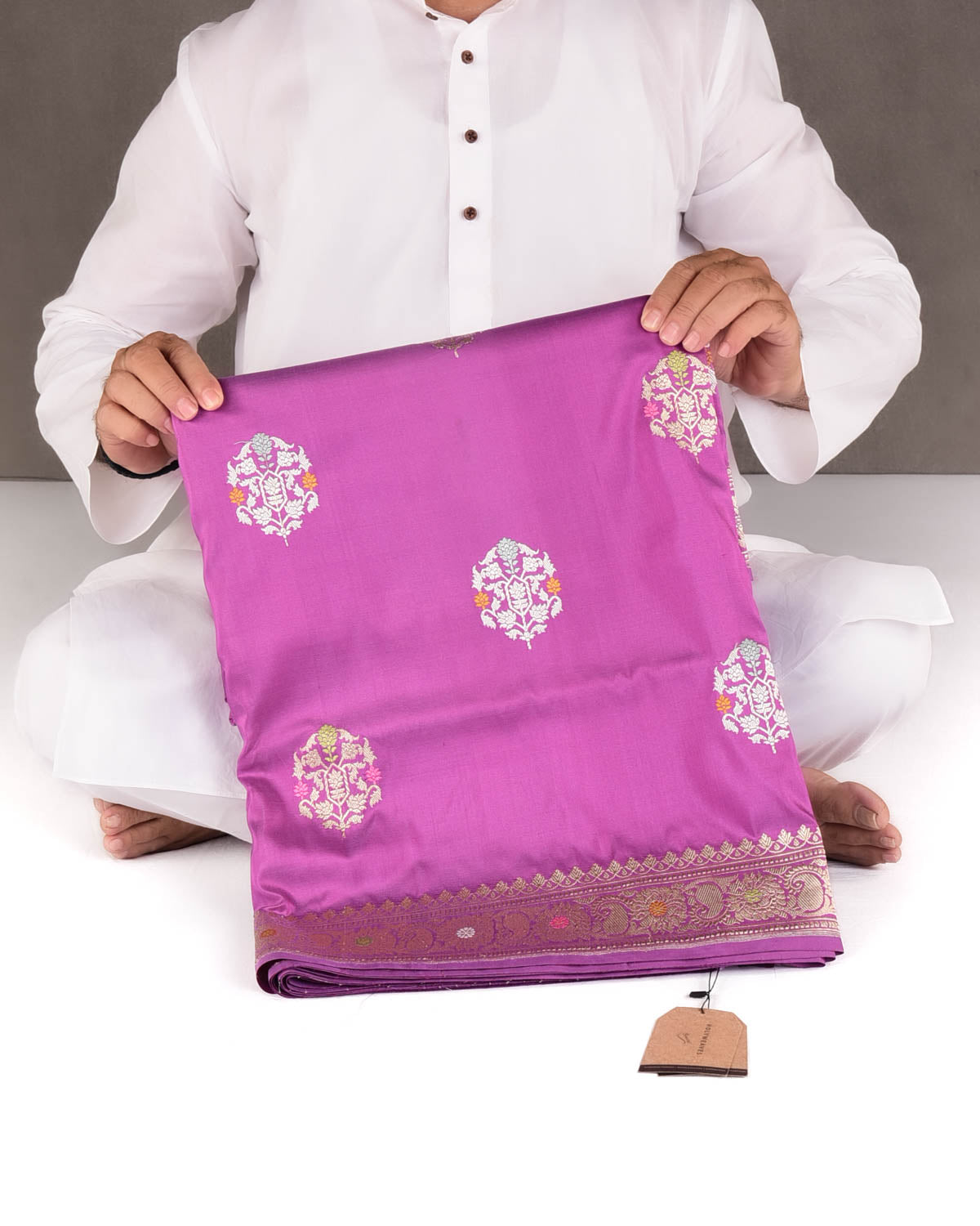 Mauve Gold & Silver Zari & Meenekari Kadhuan Brocade Handwoven Katan Silk Banarasi Saree-HolyWeaves