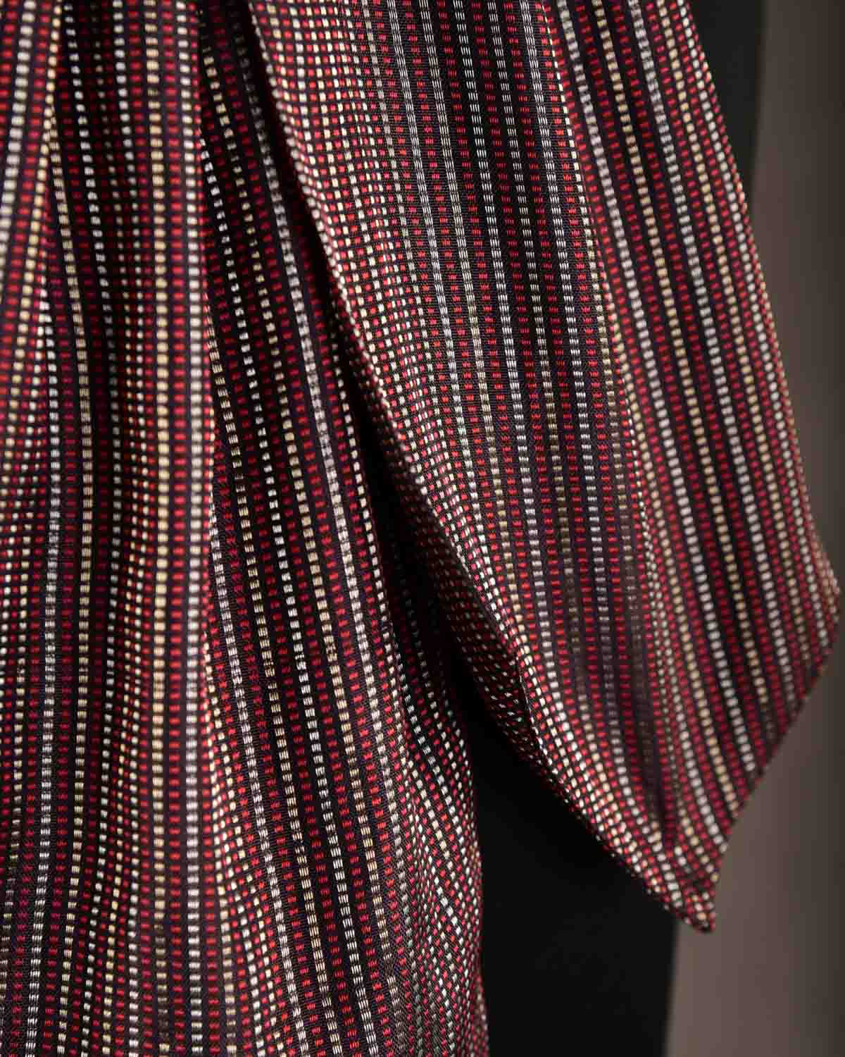 Black Red Gold & Silver Dotted Stripes Brocade Handwoven Silk Ascot Tie-HolyWeaves