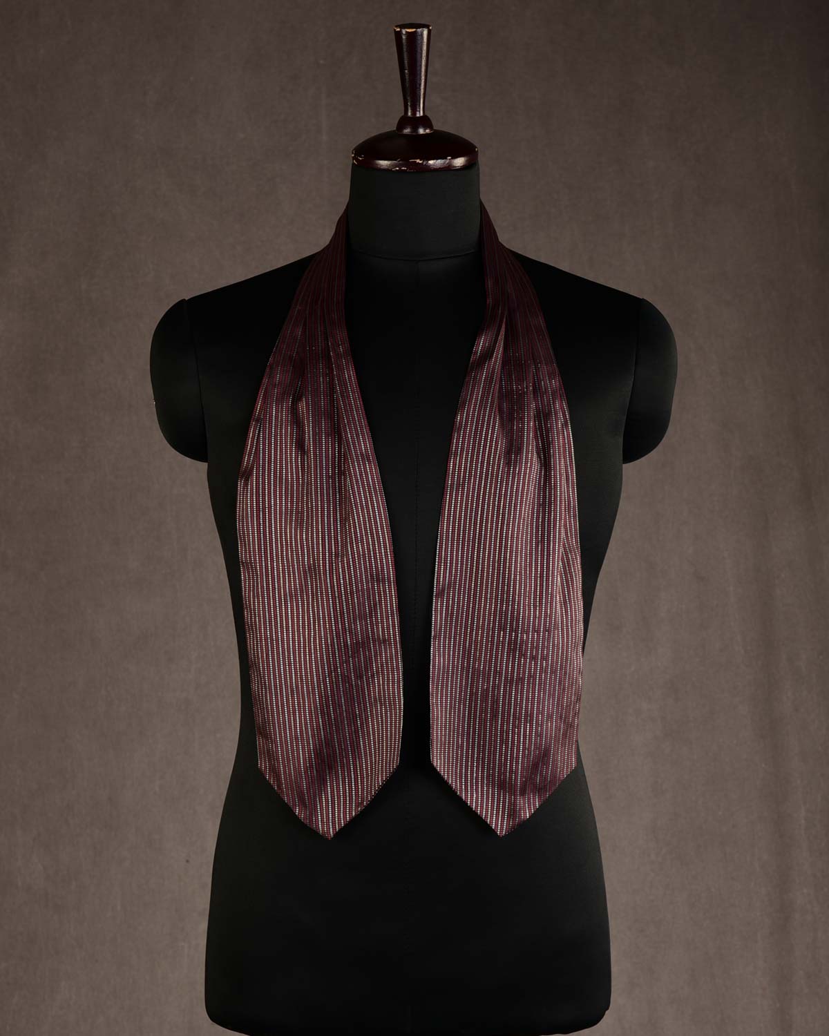 Black Red Gold & Silver Dotted Stripes Brocade Handwoven Silk Ascot Tie-HolyWeaves