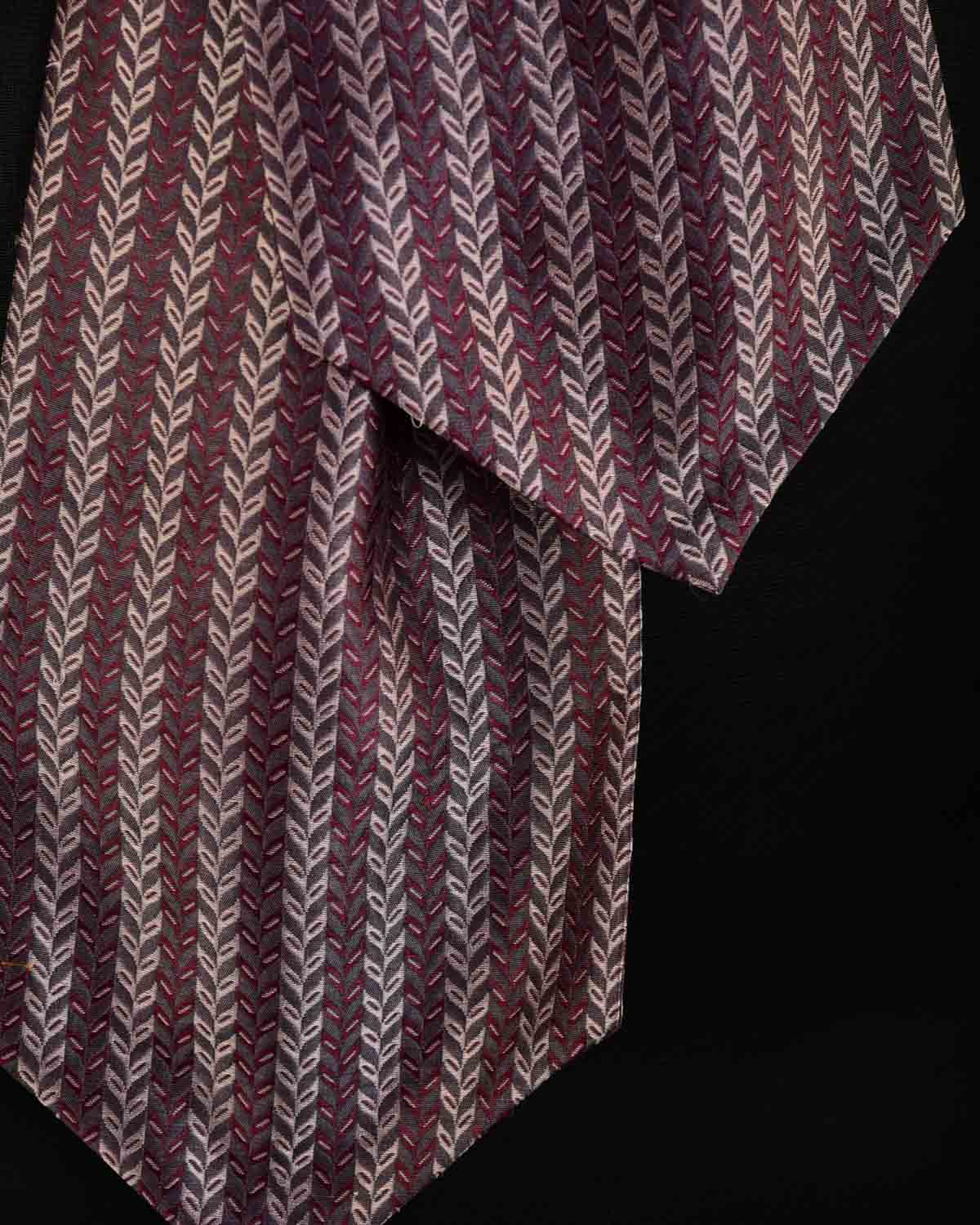 Beige Maroon & Garnet Herrring Bone Brocade Handwoven Silk Ascot Tie-HolyWeaves