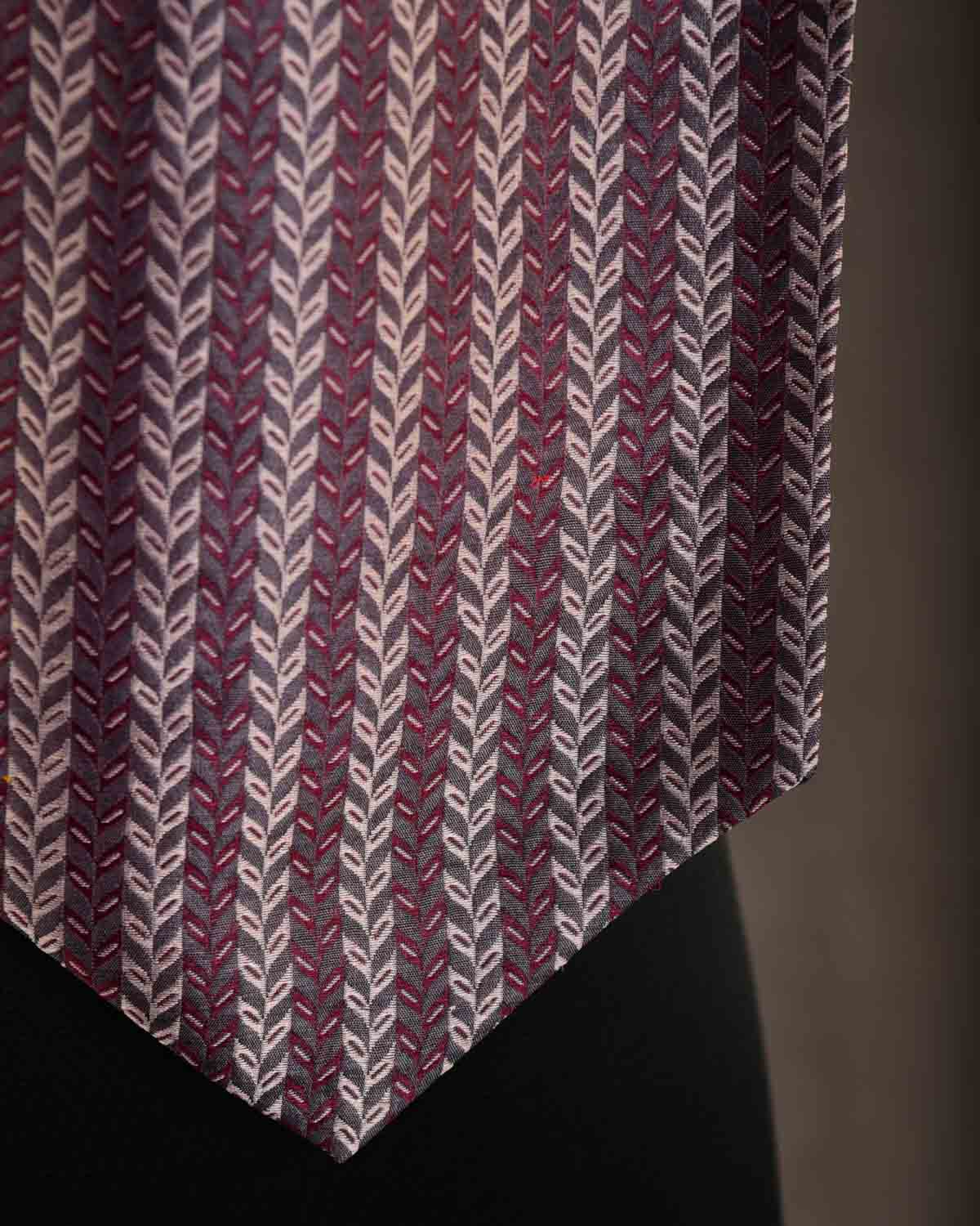 Beige Maroon & Garnet Herrring Bone Brocade Handwoven Silk Ascot Tie-HolyWeaves
