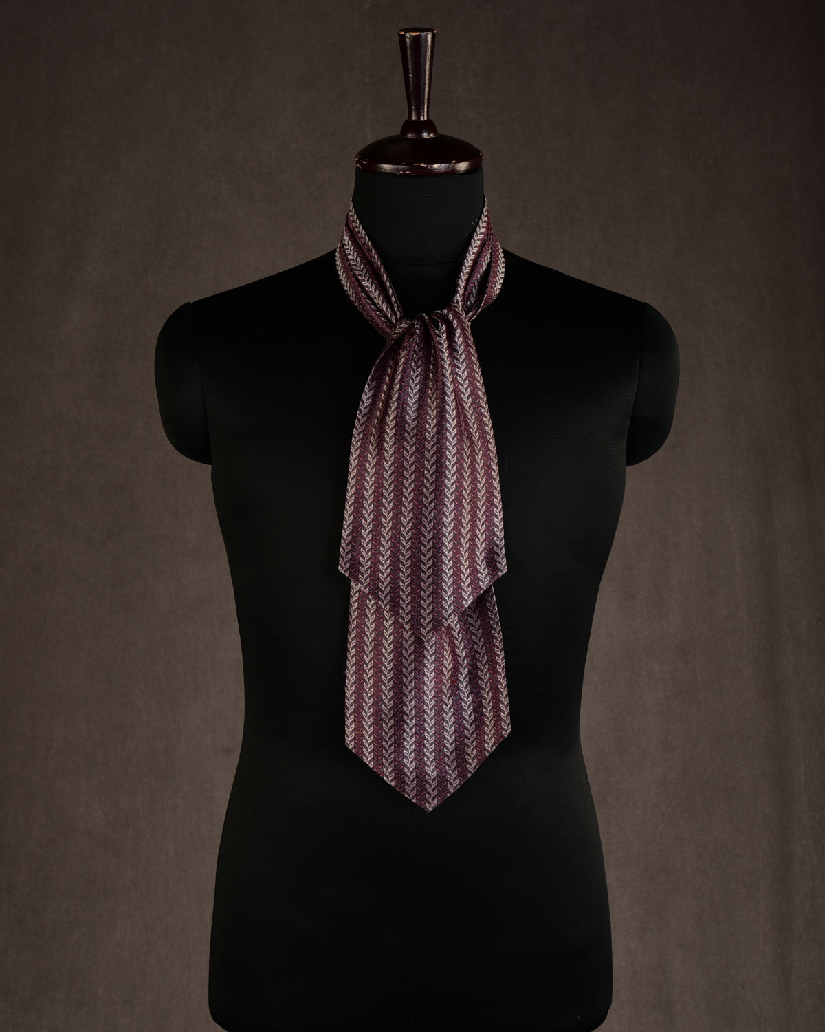 Beige Maroon & Garnet Herrring Bone Brocade Handwoven Silk Ascot Tie-HolyWeaves